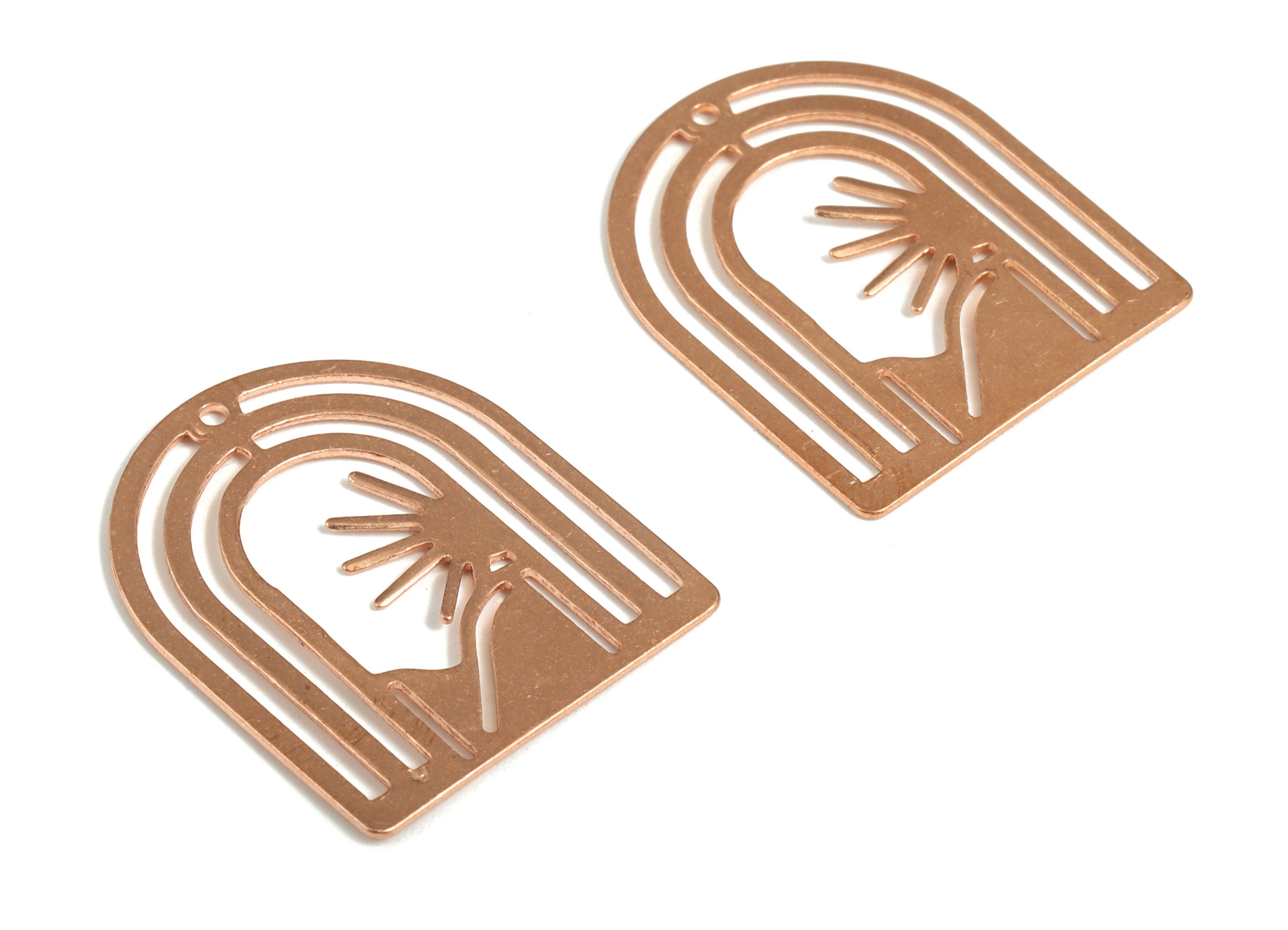 Raw Copper Rainbow Sun Domed Earring Charm - Rainbow Mountain Pendant  - Half Oval Charms - Jewelry Supplies - 26.72x22.86x0.65mm - PP3845 - DOMEDBAZAAR
