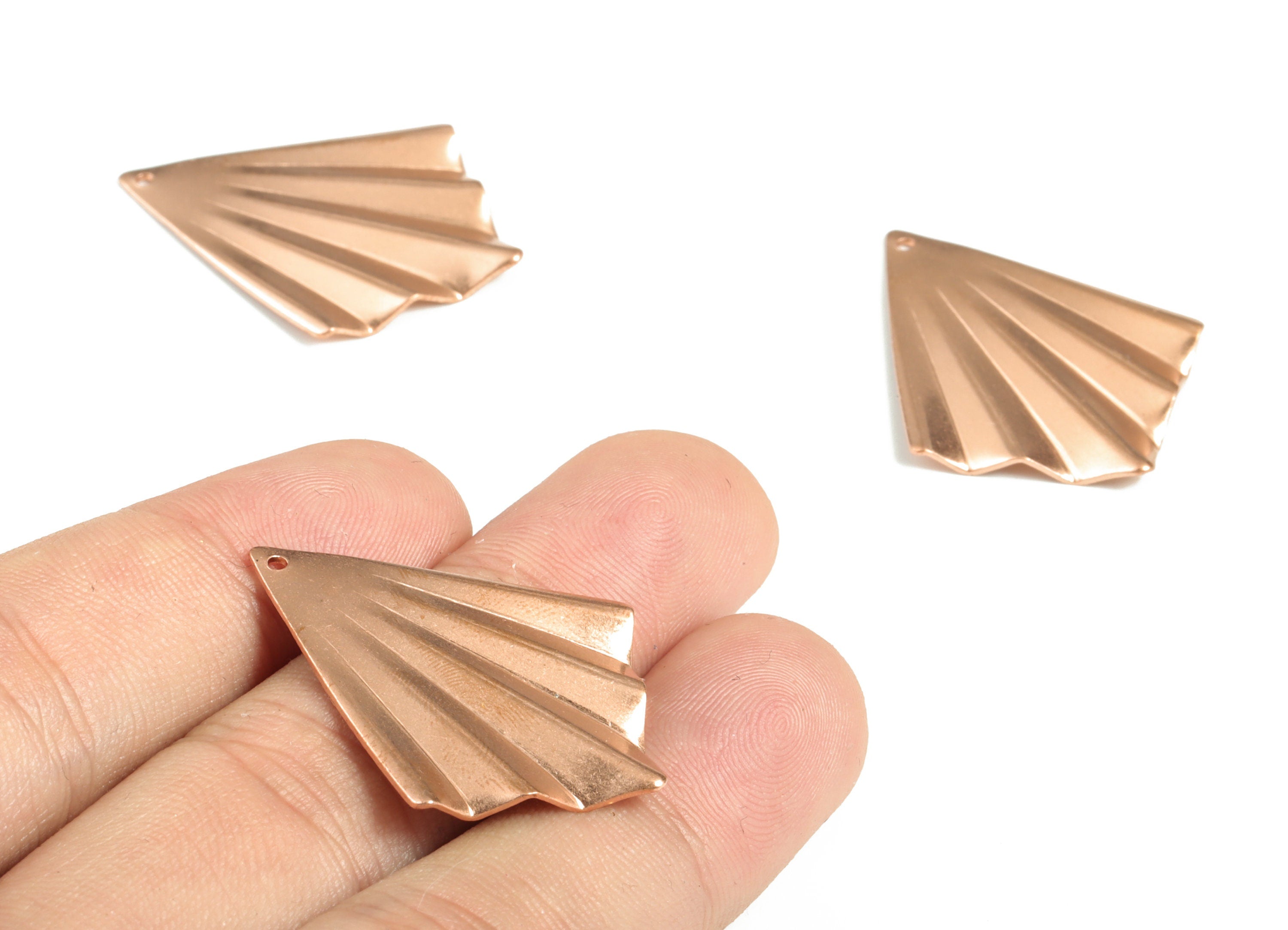 Raw Copper Fan Earring Charm - Raw Copper Fan Pendant  - Earring Findings - Jewelry Making Supplies - 34.95x27.23x1.70mm - PP3852 - DOMEDBAZAAR