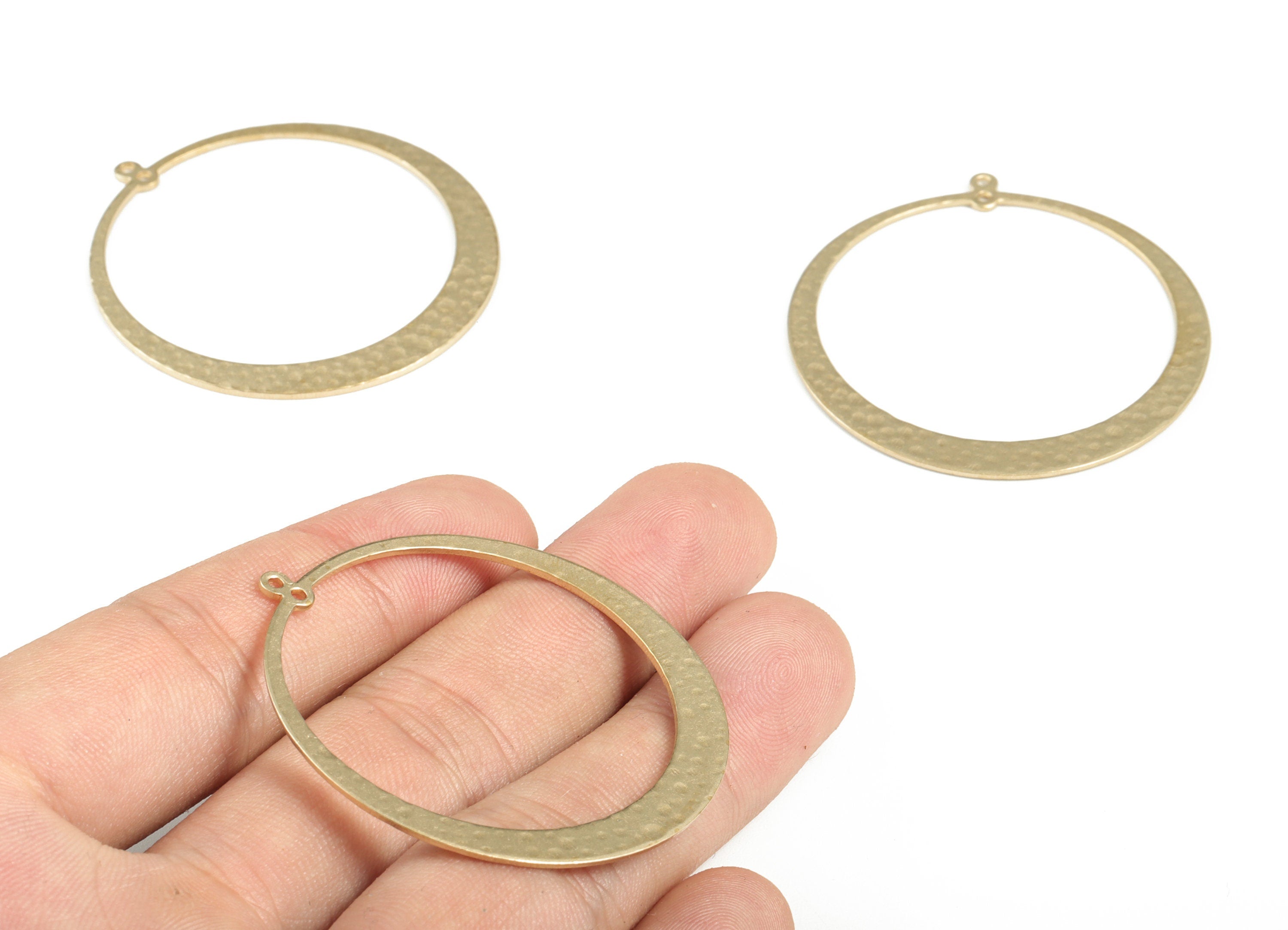 Brass Hammered Round Connector - Raw Brass Circle Earring Charms - 2 Holes - Jewelry Making Supplies - 48.09x45.12x0.95mm - PP3897 - DOMEDBAZAAR