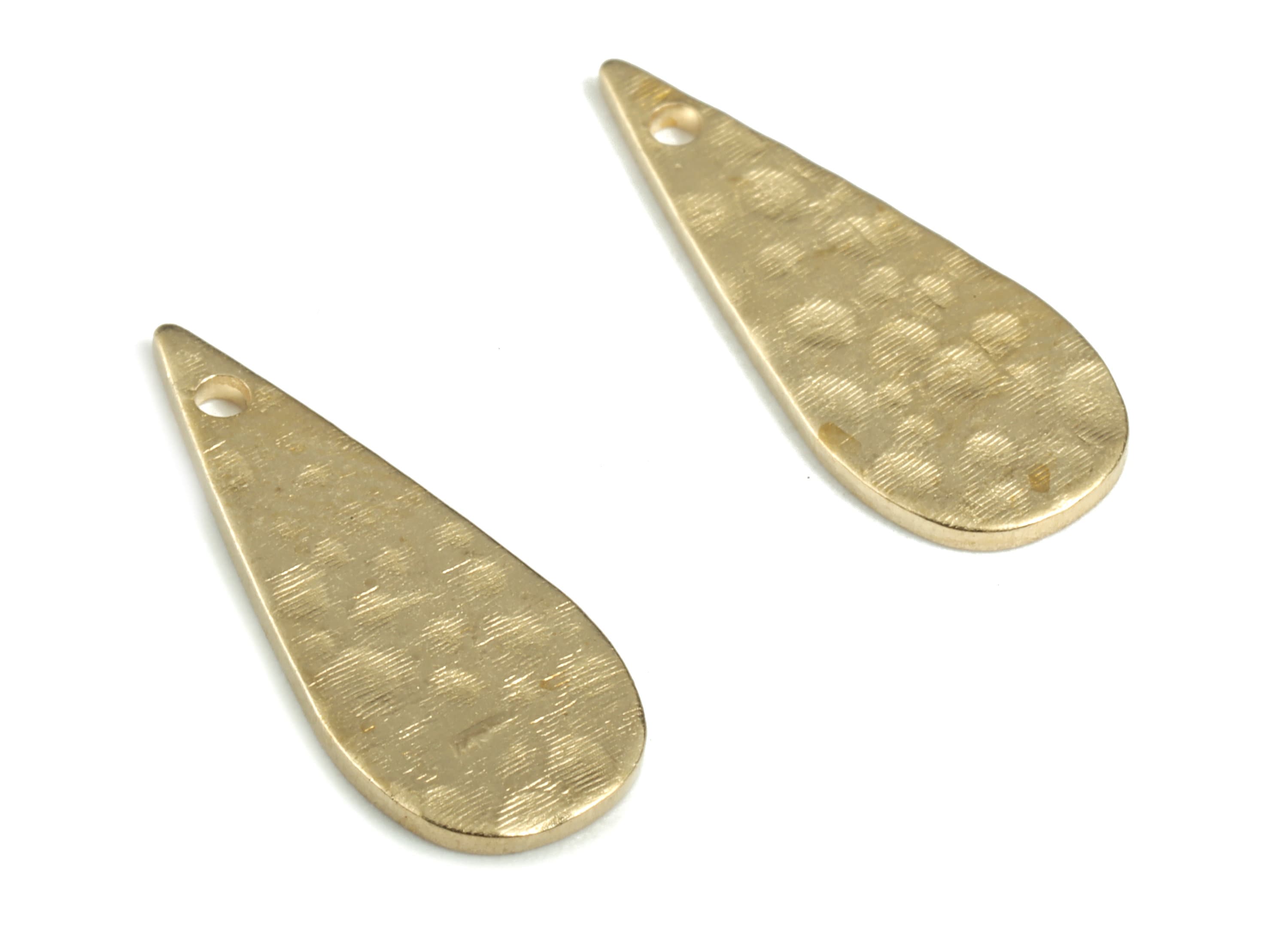 Brass Hammered Drop Earring Charms - Raw Brass Drop Pendant - Earring Findings - Jewelry Making Supplies - 18.69x7.66x0.94mm - PP3887 - DOMEDBAZAAR