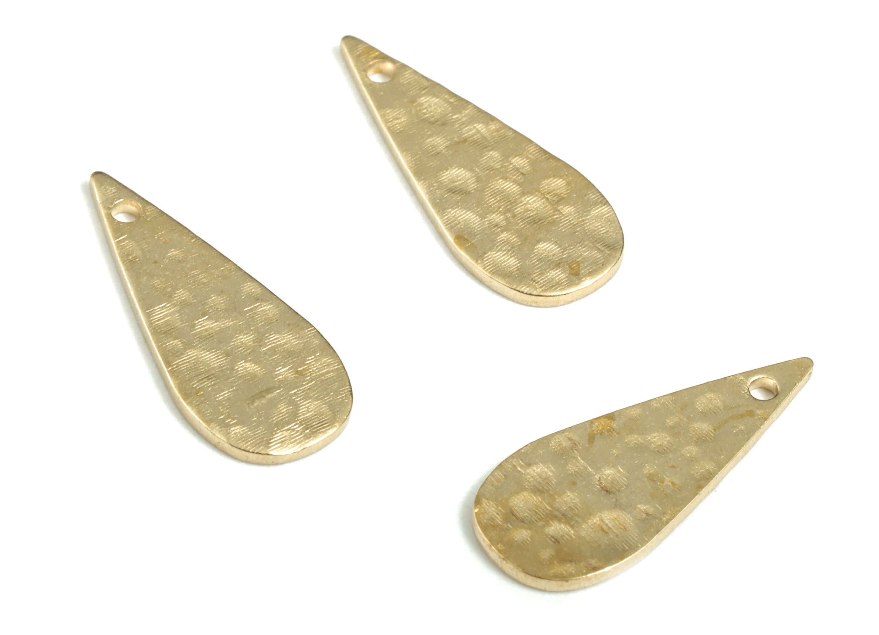 Brass Hammered Drop Earring Charms - Raw Brass Drop Pendant - Earring Findings - Jewelry Making Supplies - 18.69x7.66x0.94mm - PP3887 - DOMEDBAZAAR