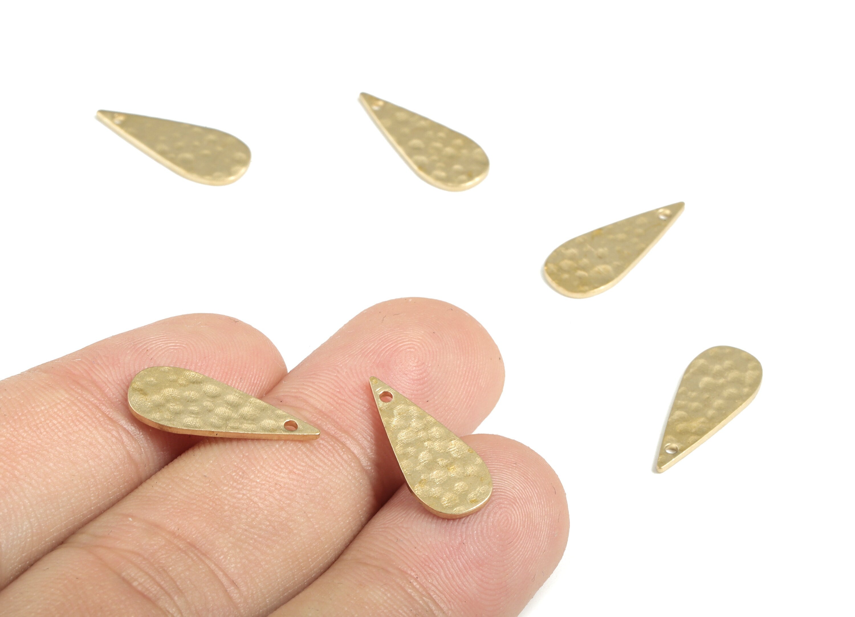 Brass Hammered Drop Earring Charms - Raw Brass Drop Pendant - Earring Findings - Jewelry Making Supplies - 18.69x7.66x0.94mm - PP3887 - DOMEDBAZAAR