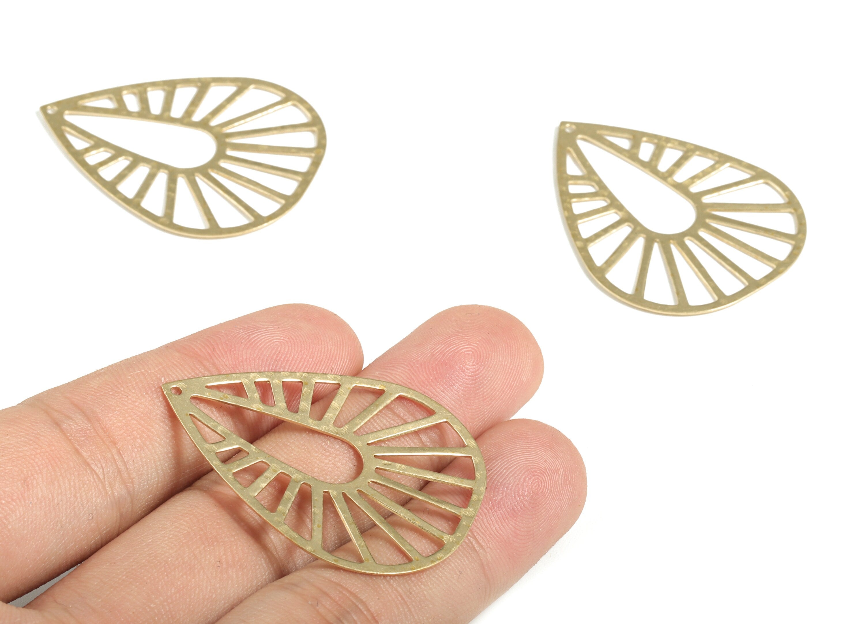 Brass Hammered Drop Earring Charms - Raw Brass Drop Pendant - Earring Findings - Jewelry Making Supplies - 41.95x33.16x0.59mm - PP3923 - DOMEDBAZAAR