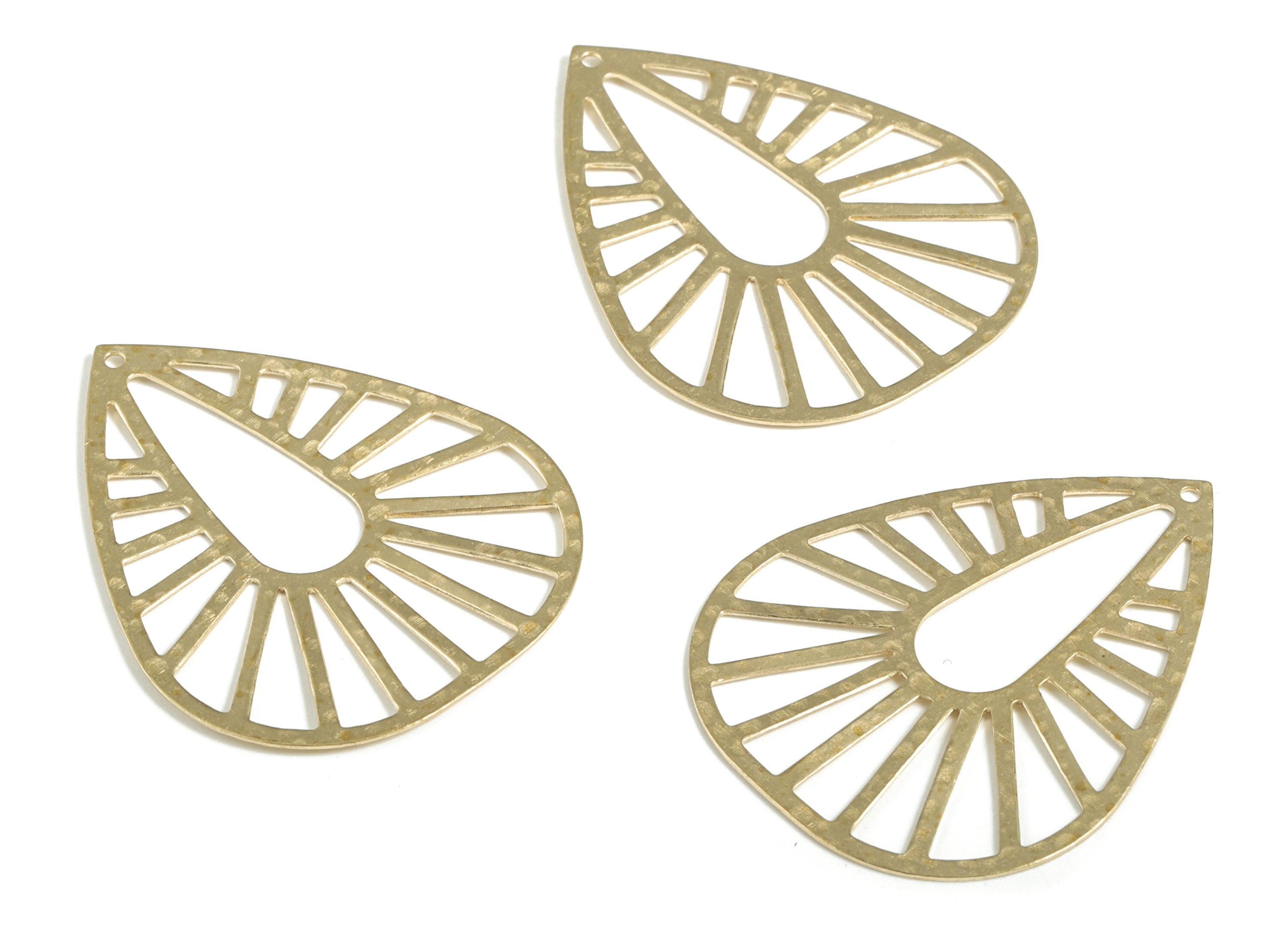 Brass Hammered Drop Earring Charms - Raw Brass Drop Pendant - Earring Findings - Jewelry Making Supplies - 41.95x33.16x0.59mm - PP3923 - DOMEDBAZAAR