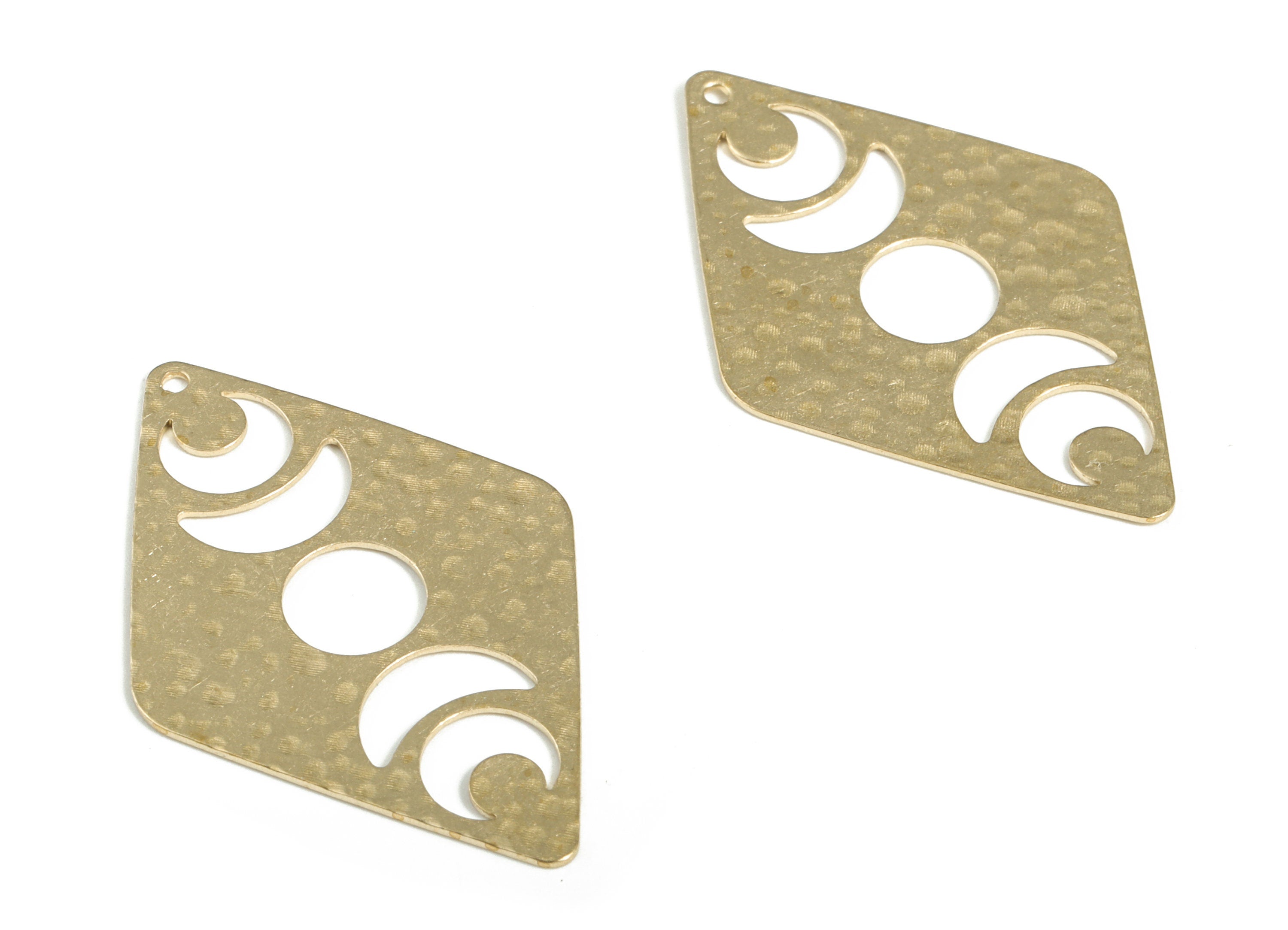 Brass Hammered Diamond Earring Charms - Raw Brass Phases of Moon Pendant - Jewelry Making Supplies - 40.14x26.04x0.68mm - PP3921 - DOMEDBAZAAR