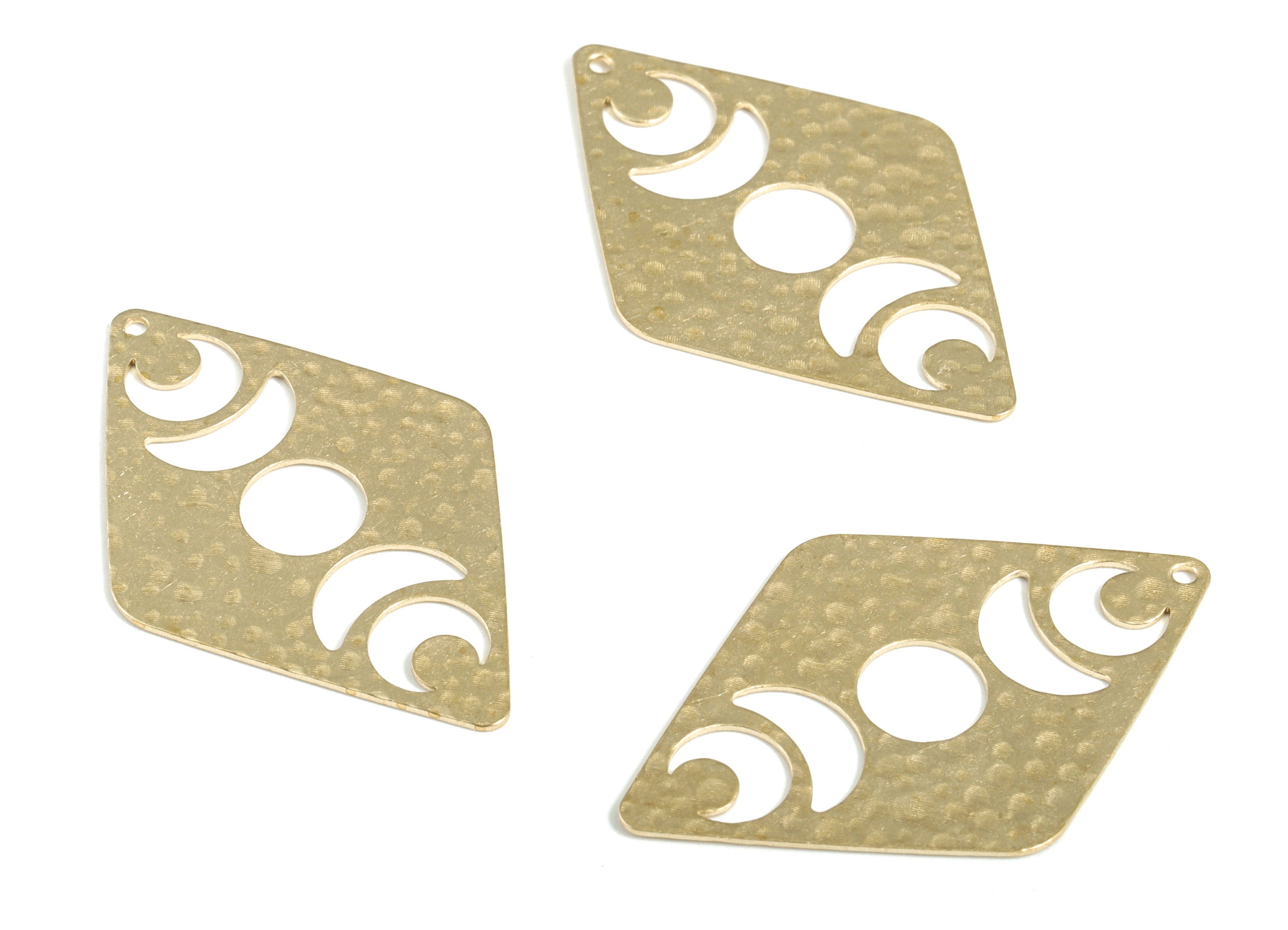 Brass Hammered Diamond Earring Charms - Raw Brass Phases of Moon Pendant - Jewelry Making Supplies - 40.14x26.04x0.68mm - PP3921 - DOMEDBAZAAR