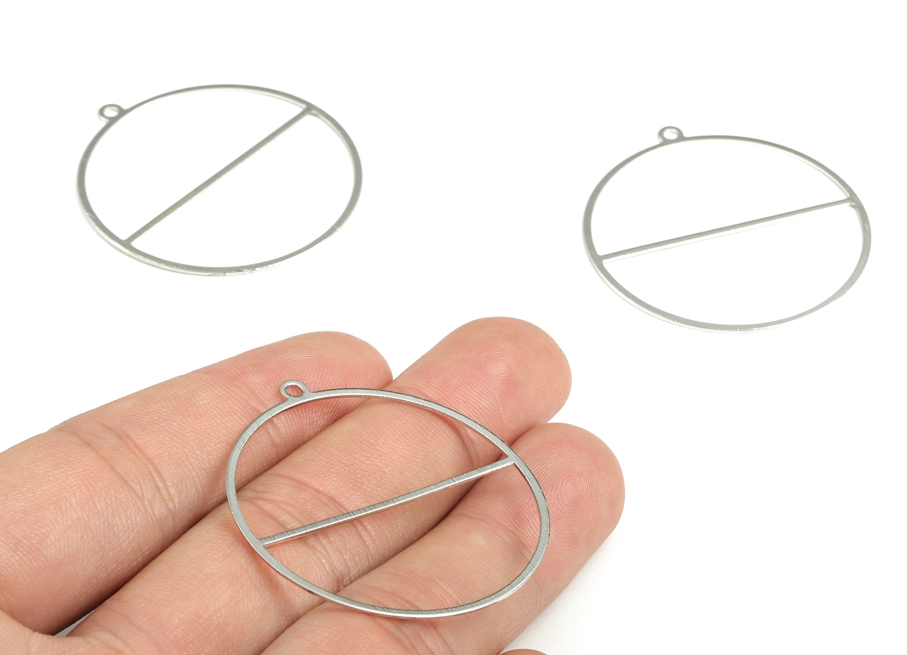 Silver Textured Circle Earring Charms - 18K Real White Gold Brass Round Earring Charms - Jewelry Supplies - 40.84x38.36x0.64mm - RGP2856S - DOMEDBAZAAR