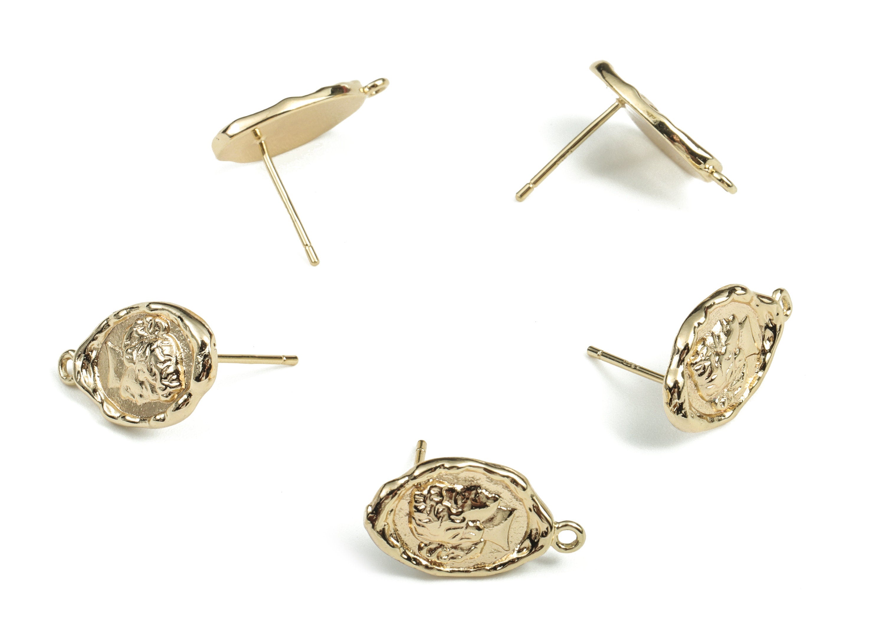 Brass Oval Woman Earring Post - Gold Oval Stud - 18K Real Gold Plated Brass - 316 Surgical Stainless Steel - 16.81x1.04x1.77mm - RGP2855 - DOMEDBAZAAR