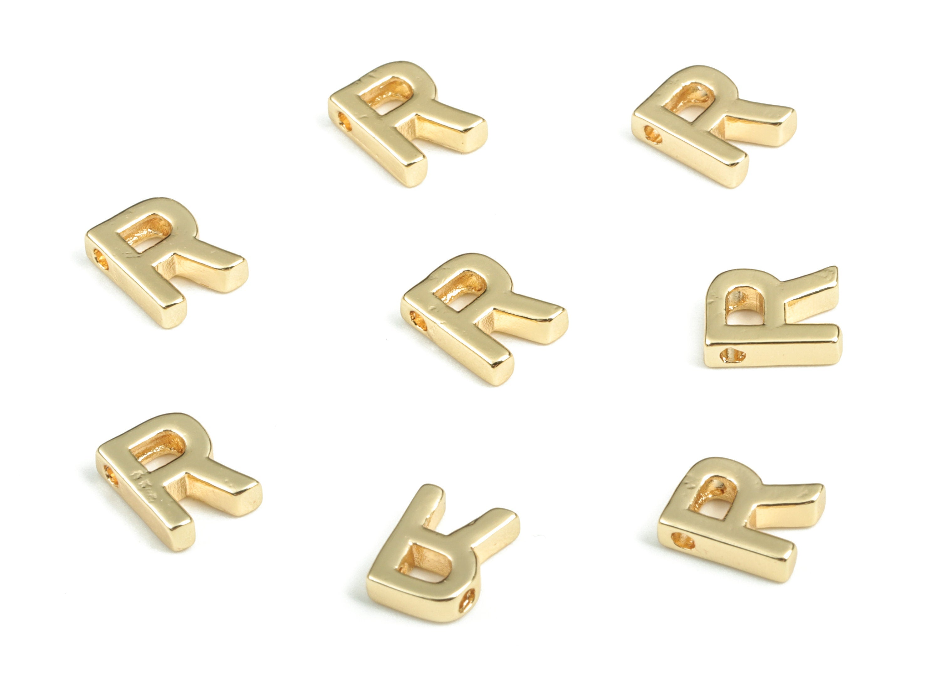 Brass Capital Letter R Charm – Bracelet Initial Beads – Initial Necklace Charms – 18k Gold Plated Alphabet Beads–7.68x5.96x2.21mm – RGP2854R - DOMEDBAZAAR