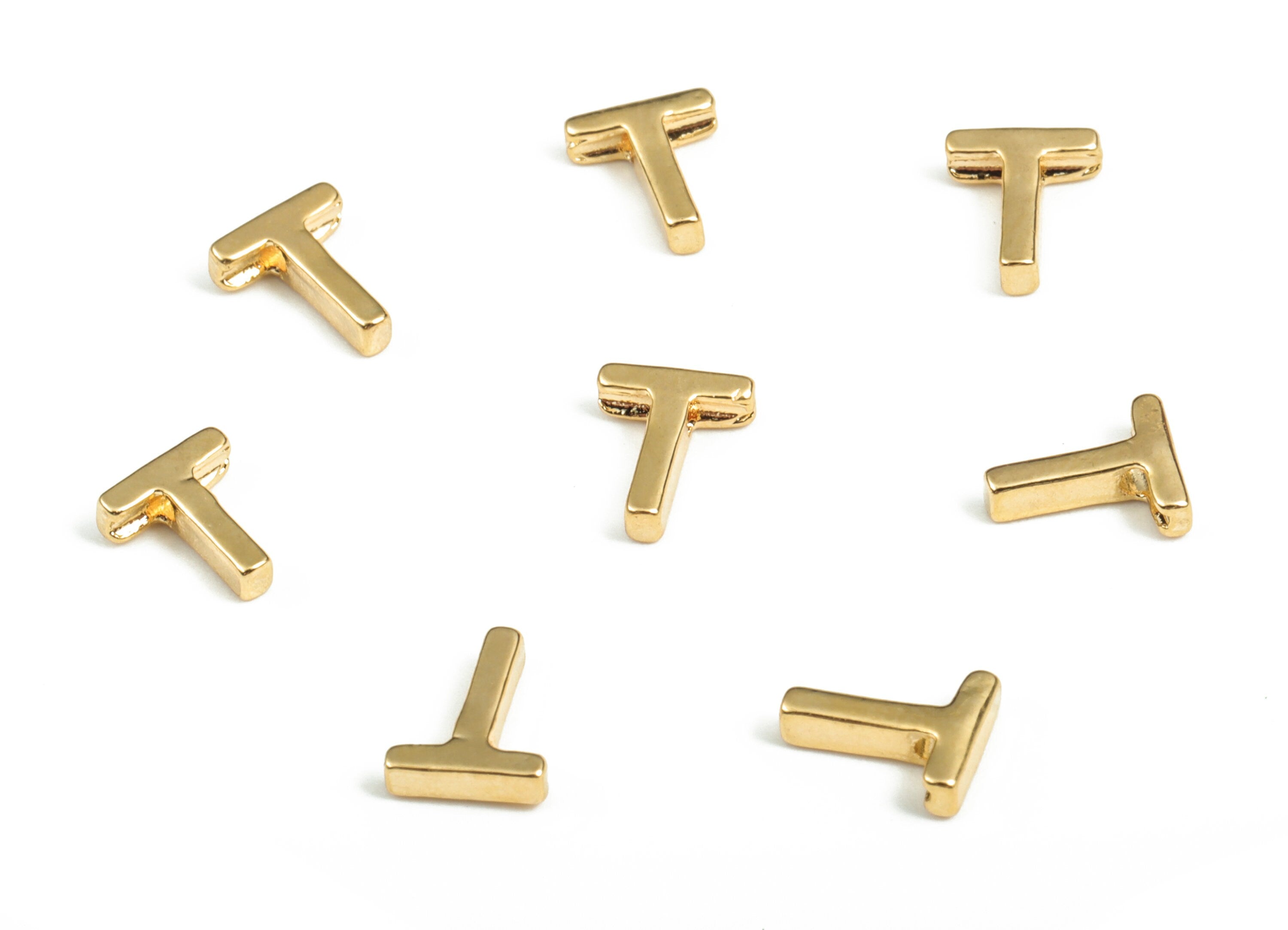 Brass Capital Letter T Charm – Bracelet Initial Beads – Necklace Charms – 18k Real Gold Plated Alphabet Beads–7.68x5.96x2.21mm – RGP2854T - DOMEDBAZAAR