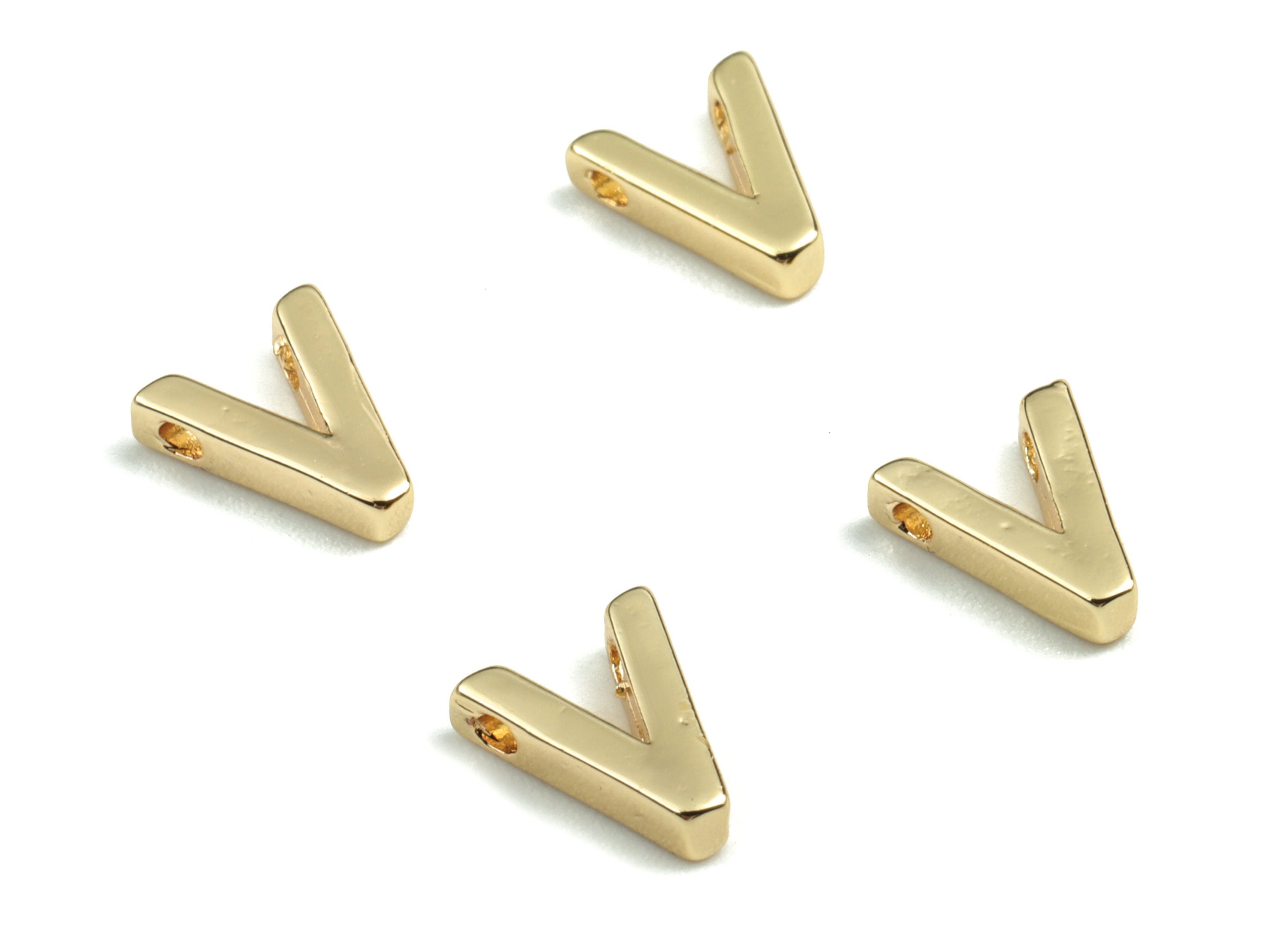 Brass Capital Letter V Charm – Brass Initial Beads – Brass Necklace Charms – 18k Real Gold Plated Alphabet Beads–7.67x6.37x2.04mm – RGP2854V - DOMEDBAZAAR