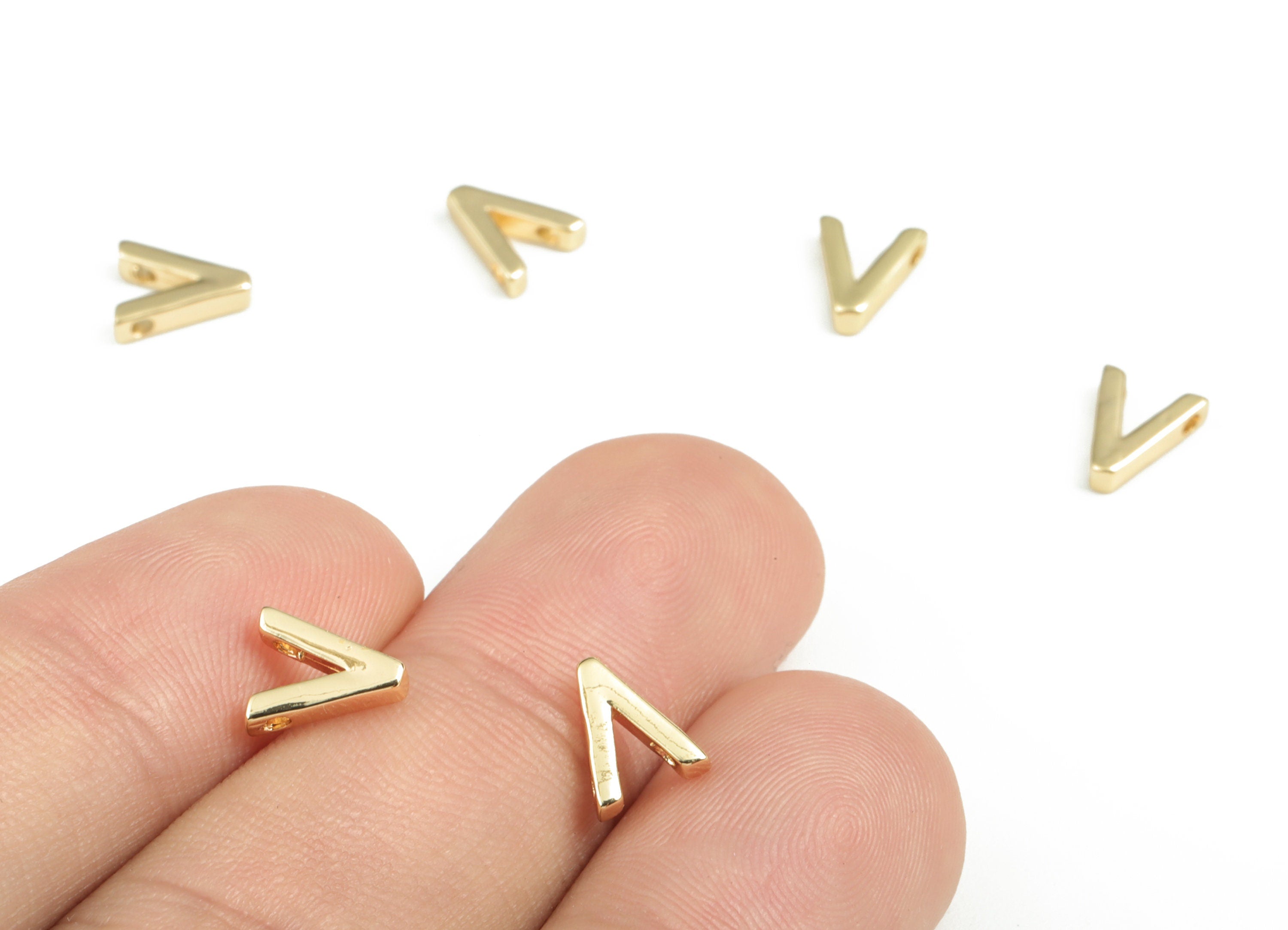Brass Capital Letter V Charm – Brass Initial Beads – Brass Necklace Charms – 18k Real Gold Plated Alphabet Beads–7.67x6.37x2.04mm – RGP2854V - DOMEDBAZAAR