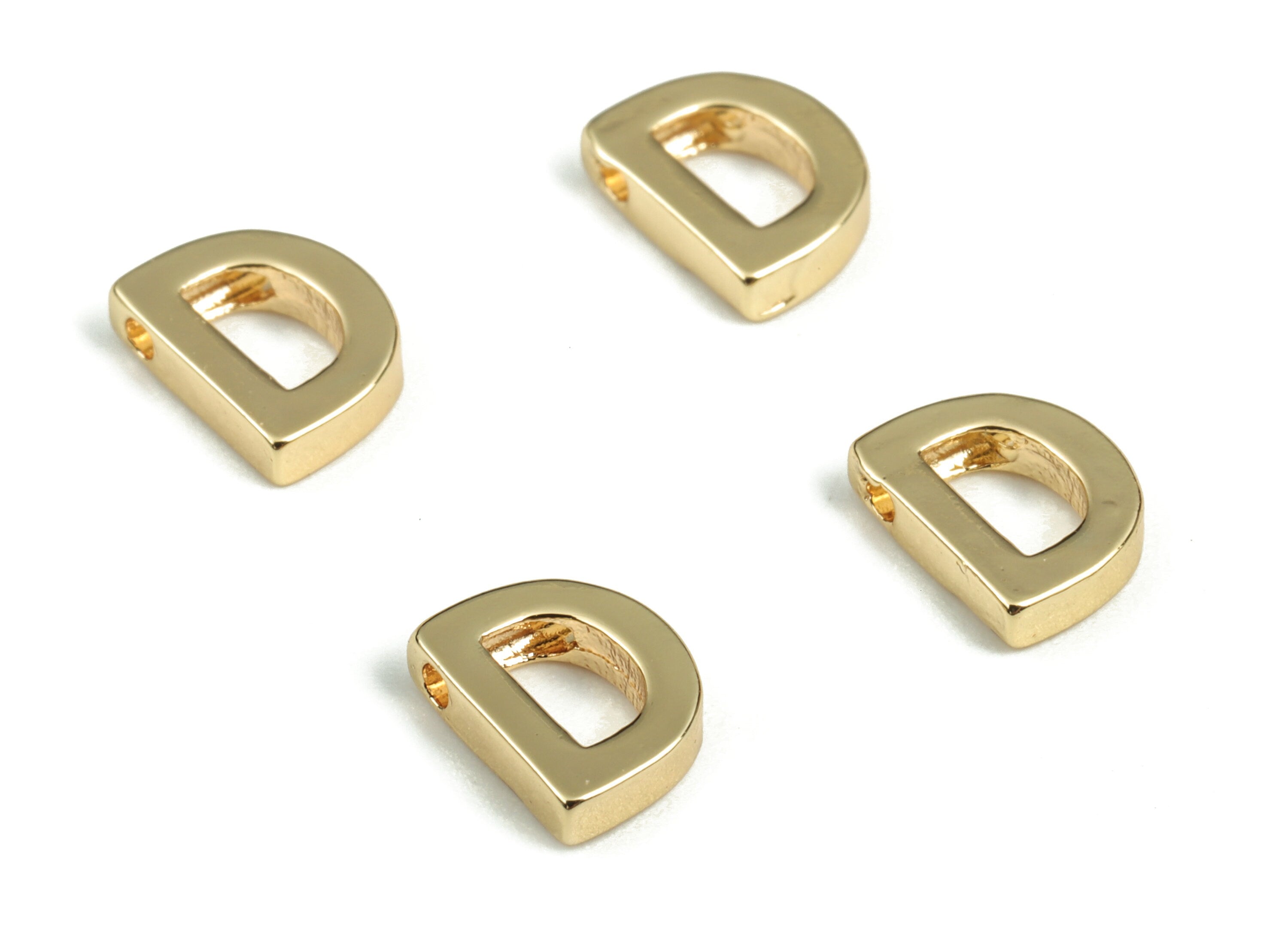 Brass Capital Letter D Charm – Brass Initial Beads – Name Initial Necklace Bracelet Bead - 18k Real Gold Plated – 7.57x5.78x1.82mm–RGP2854D - DOMEDBAZAAR