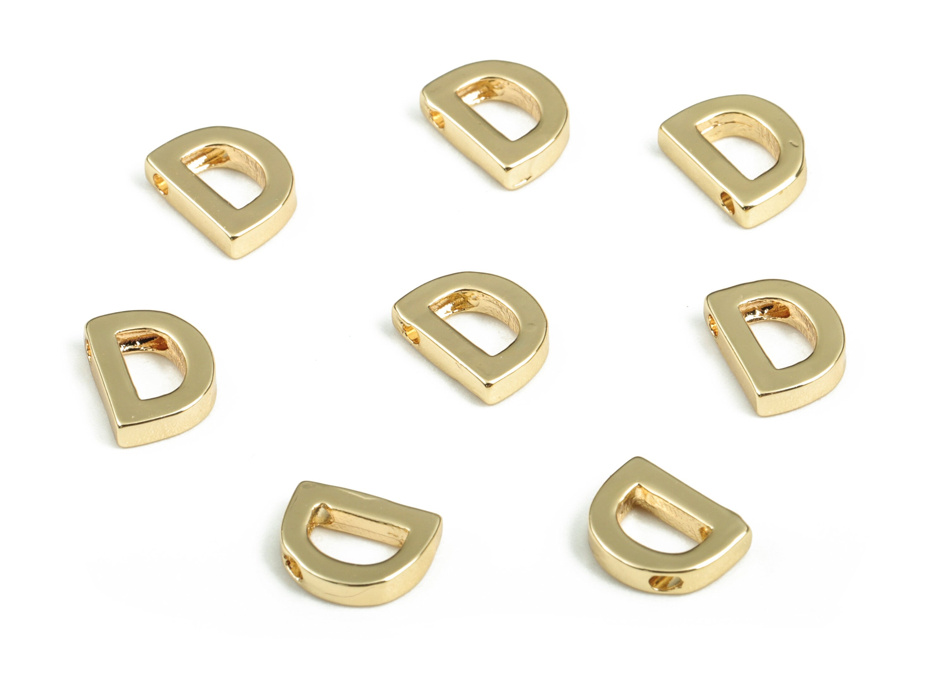 Brass Capital Letter D Charm – Brass Initial Beads – Name Initial Necklace Bracelet Bead - 18k Real Gold Plated – 7.57x5.78x1.82mm–RGP2854D - DOMEDBAZAAR