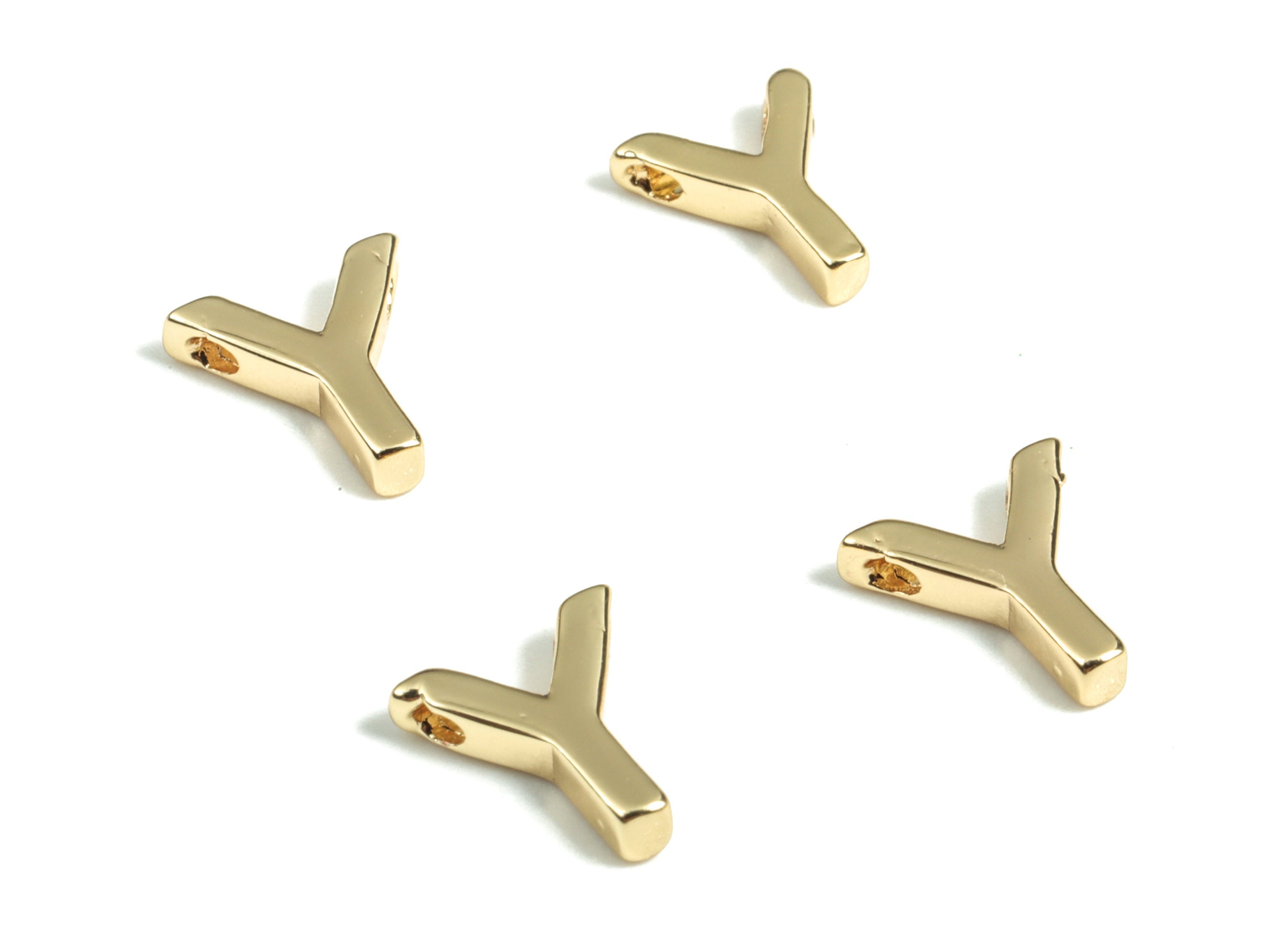 Brass Capital Letter Y Charm – Brass Initial Beads – Brass Necklace Charms – 18k Real Gold Plated Alphabet Beads–8.33x7.50x1.95mm – RGP2854Y - DOMEDBAZAAR