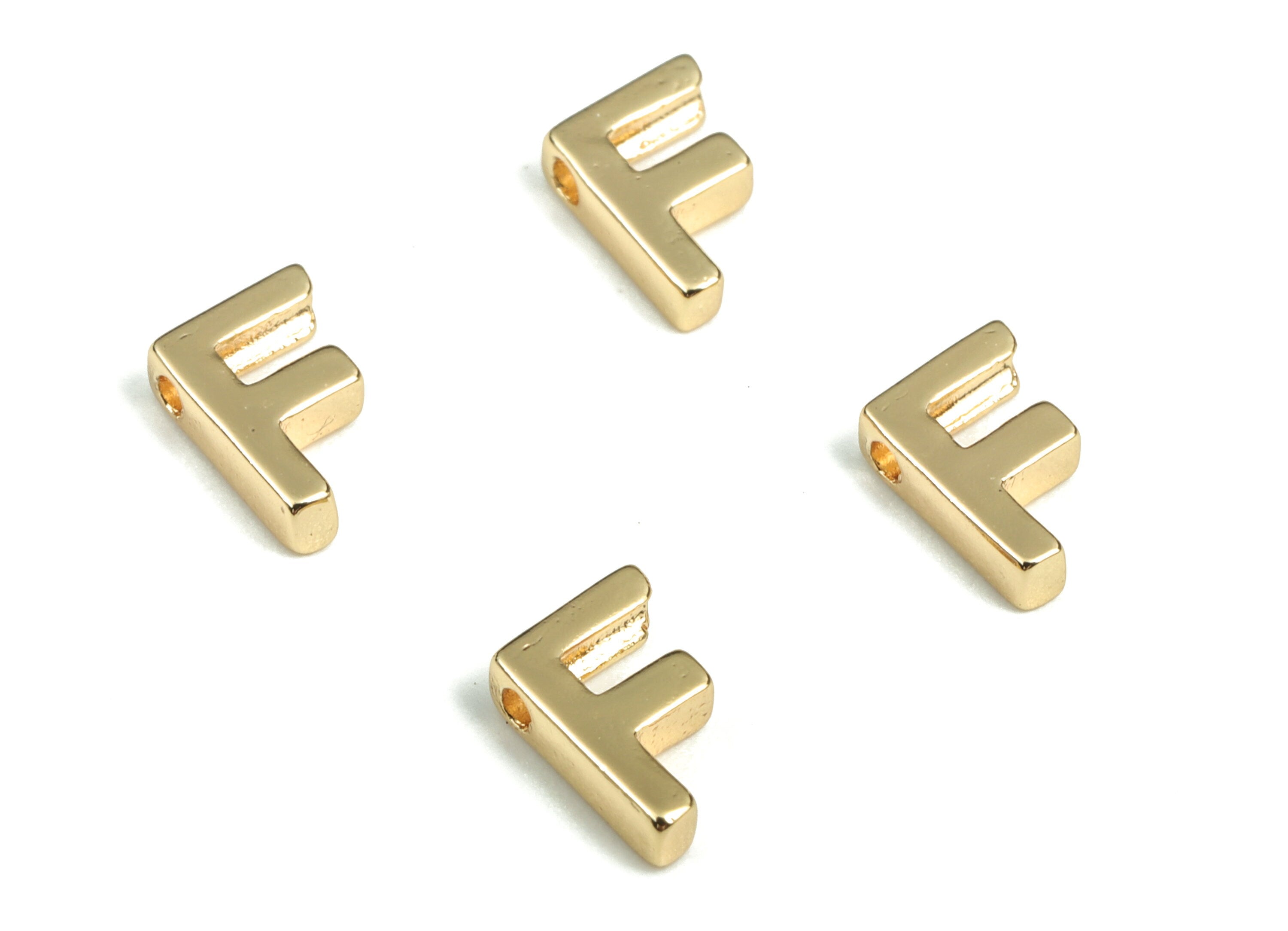 Brass Capital Letter F Charm – Brass Initial Beads – Brass Necklace Charms – 18k Real Gold Plated Alphabet Beads – 7.9x5.77x2mm – RGP2854F - DOMEDBAZAAR