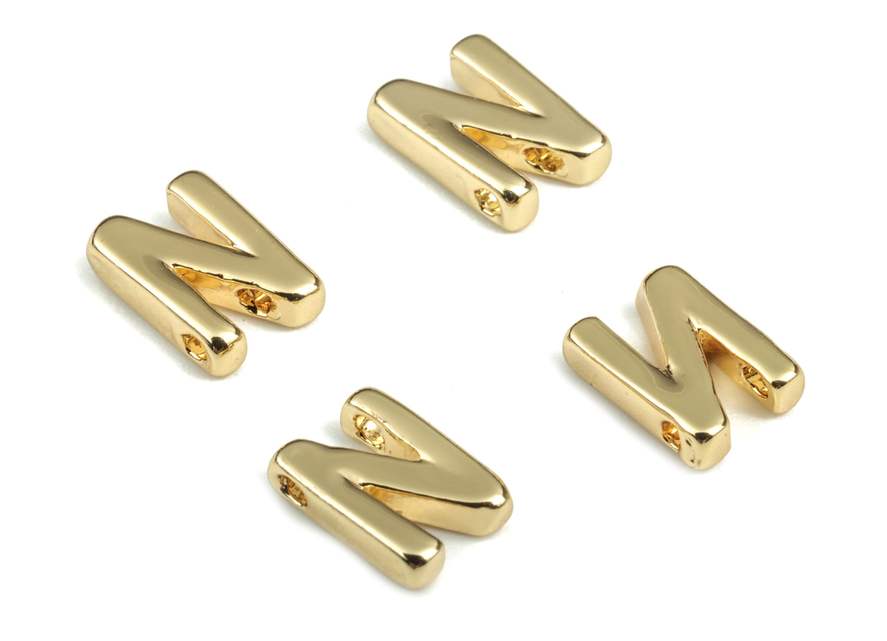 Brass Capital Letter N Charm – Bracelet Initial Beads – Brass Necklace Charms – 18k Gold Plated Alphabet Beads–8.26x5.54x1.87mm – RGP2854N - DOMEDBAZAAR
