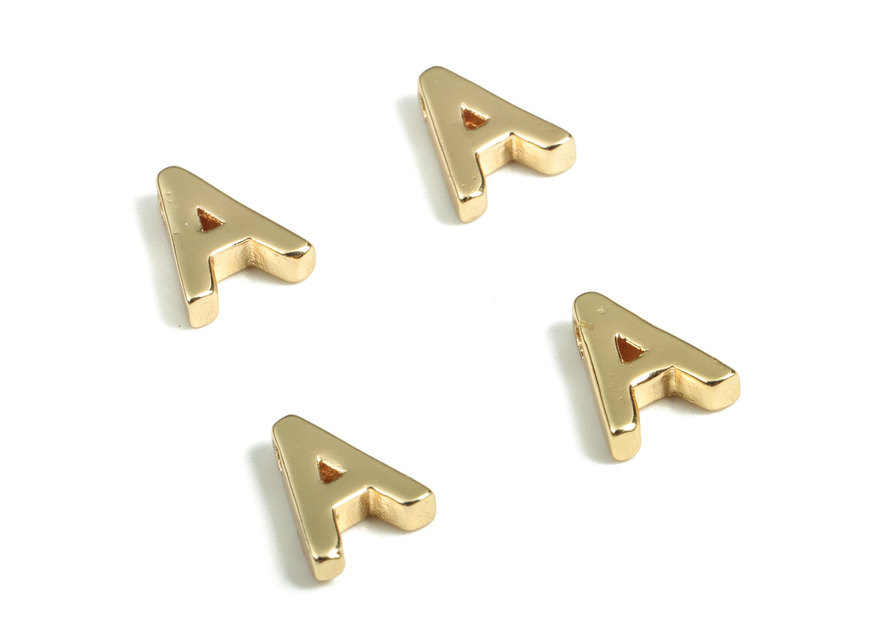 Brass Capital Letter A Charm – Brass Initial Beads – Brass Necklace Charms – 18k Real Gold Plated Alphabet Beads – 7.88x6.5x2.1mm – RGP2854A - DOMEDBAZAAR