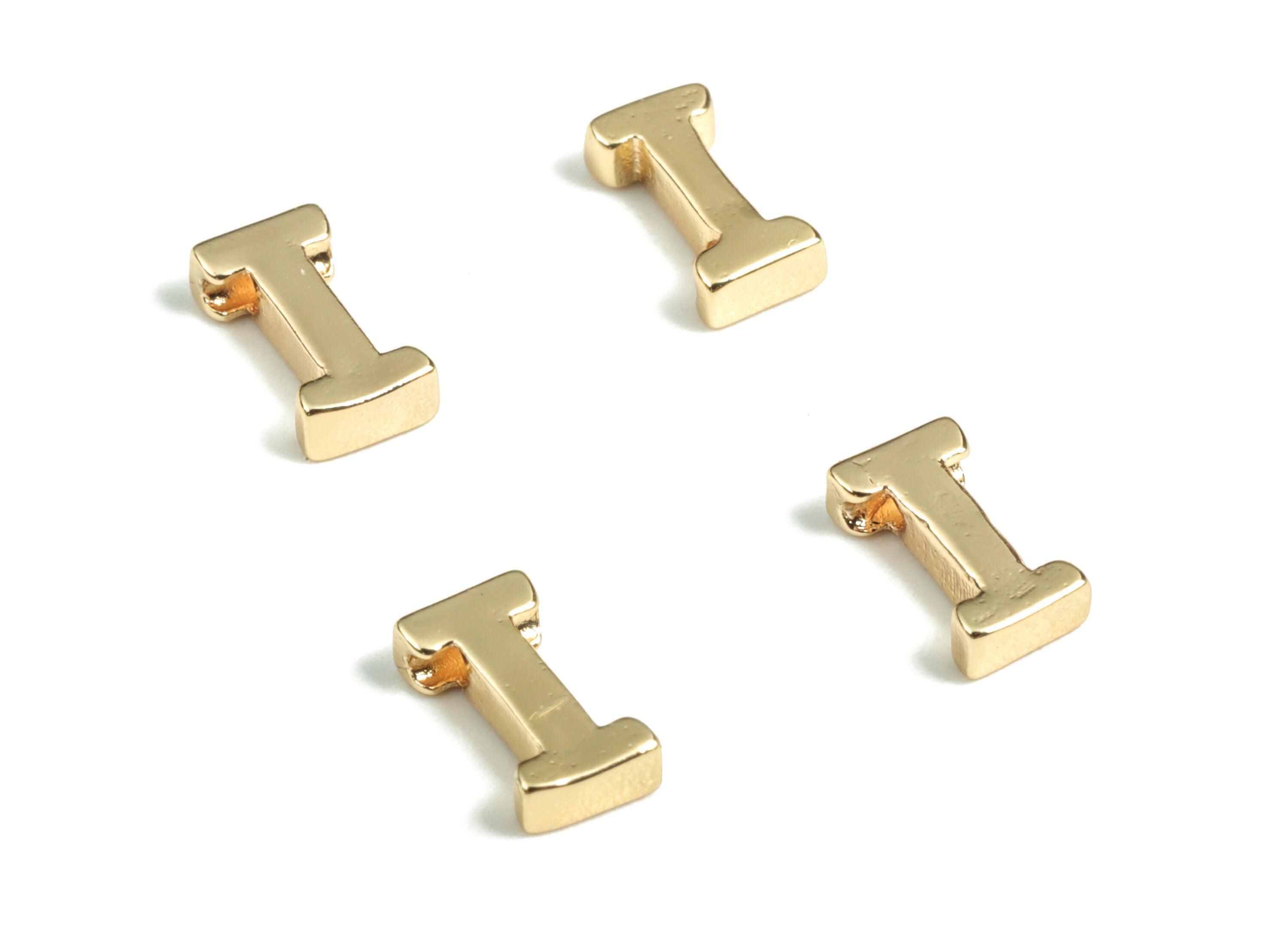 Brass Capital Letter I Charm – Bracelet Initial Beads – Brass Necklace Charms – 18k Real Gold Plated Alphabet –7.65x4.16x1.95mm – RGP2854I - DOMEDBAZAAR
