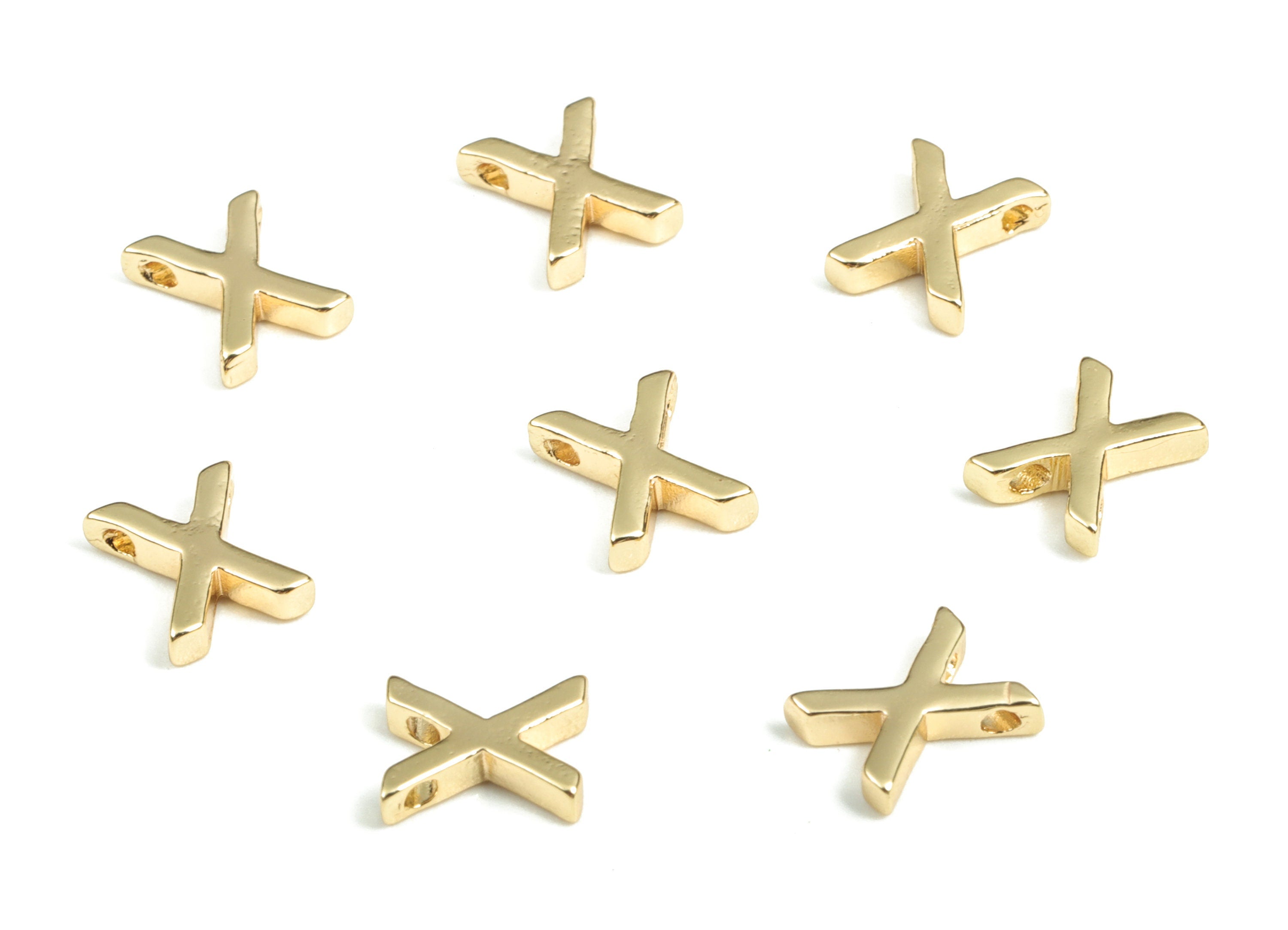 Brass Capital Letter X Charm – Brass Initial Beads – Brass Necklace Charms – 18k Real Gold Plated Alphabet Beads–7.75x6.59x1.88mm – RGP2854X - DOMEDBAZAAR