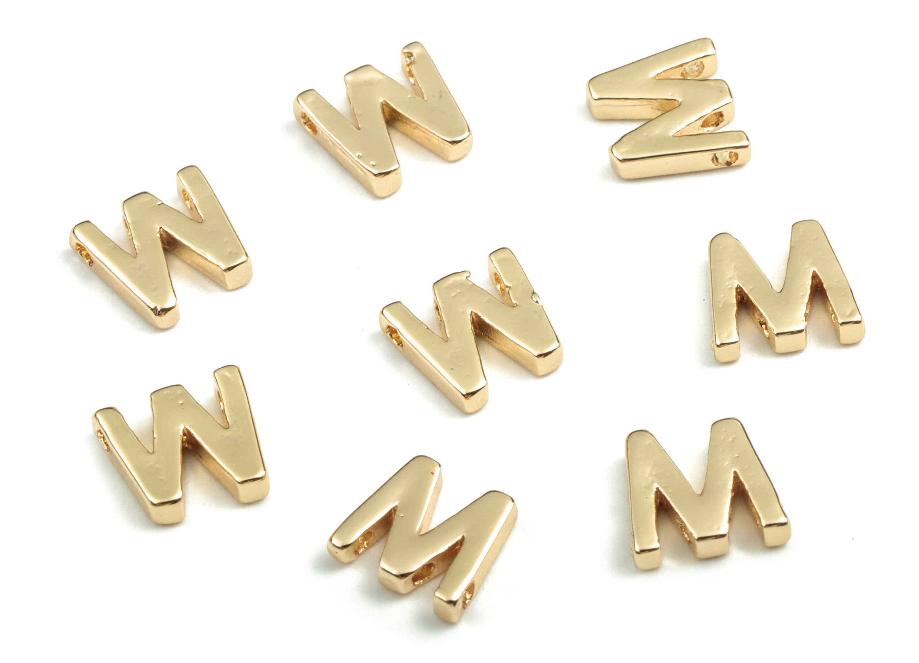 Brass Capital Letter W Charm – Brass Initial Beads – Brass Necklace Charms – 18k Real Gold Plated Alphabet Beads–7.96x7.52x1.98mm – RGP2854W - DOMEDBAZAAR