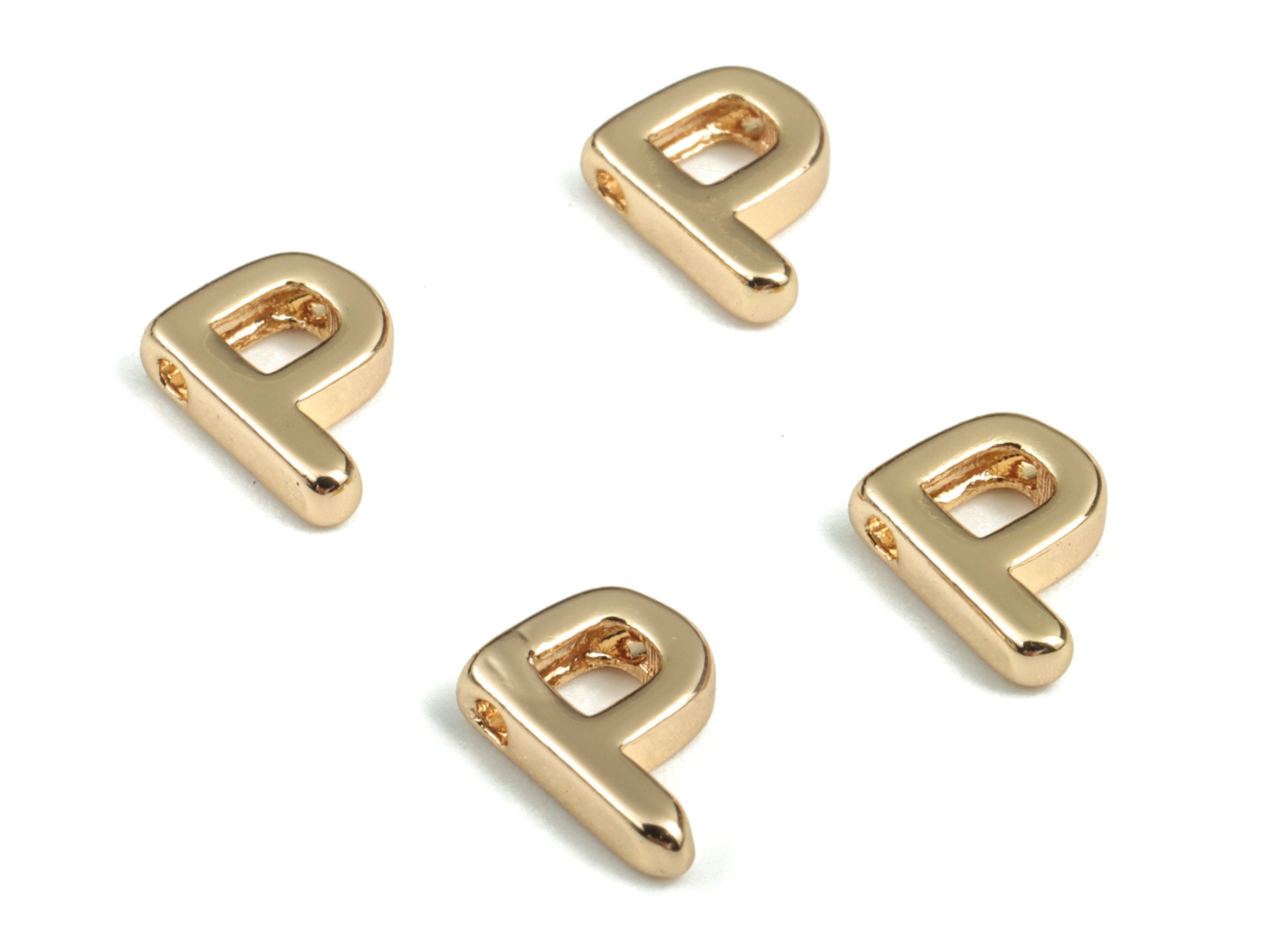 Brass Capital Letter P Charm – Name Initial Beads – Brass Necklace Charms – 18k Real Gold Plated Alphabet Beads–7.41x6.98x2.06mm – RGP2854P - DOMEDBAZAAR
