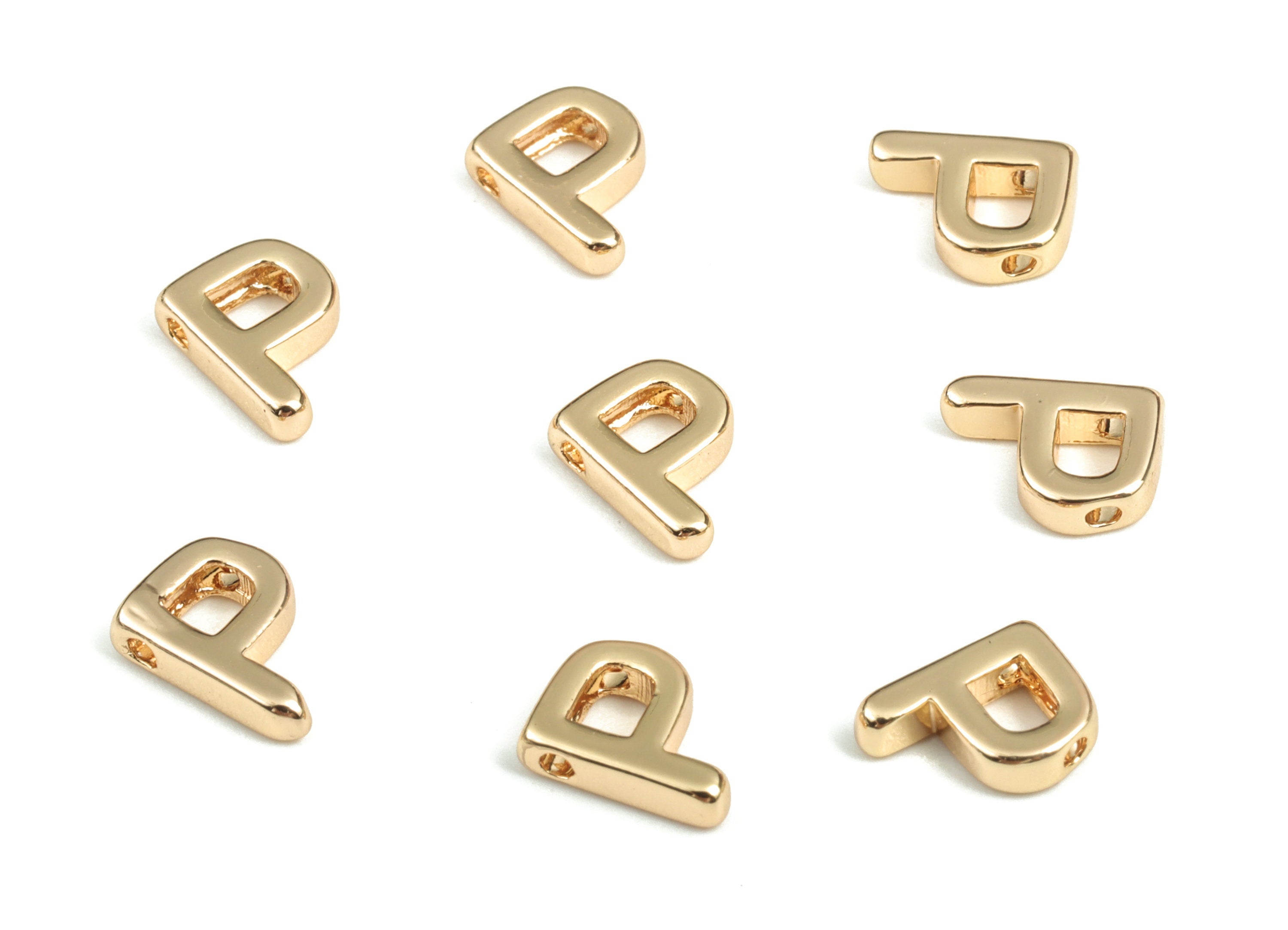 Brass Capital Letter P Charm – Name Initial Beads – Brass Necklace Charms – 18k Real Gold Plated Alphabet Beads–7.41x6.98x2.06mm – RGP2854P - DOMEDBAZAAR