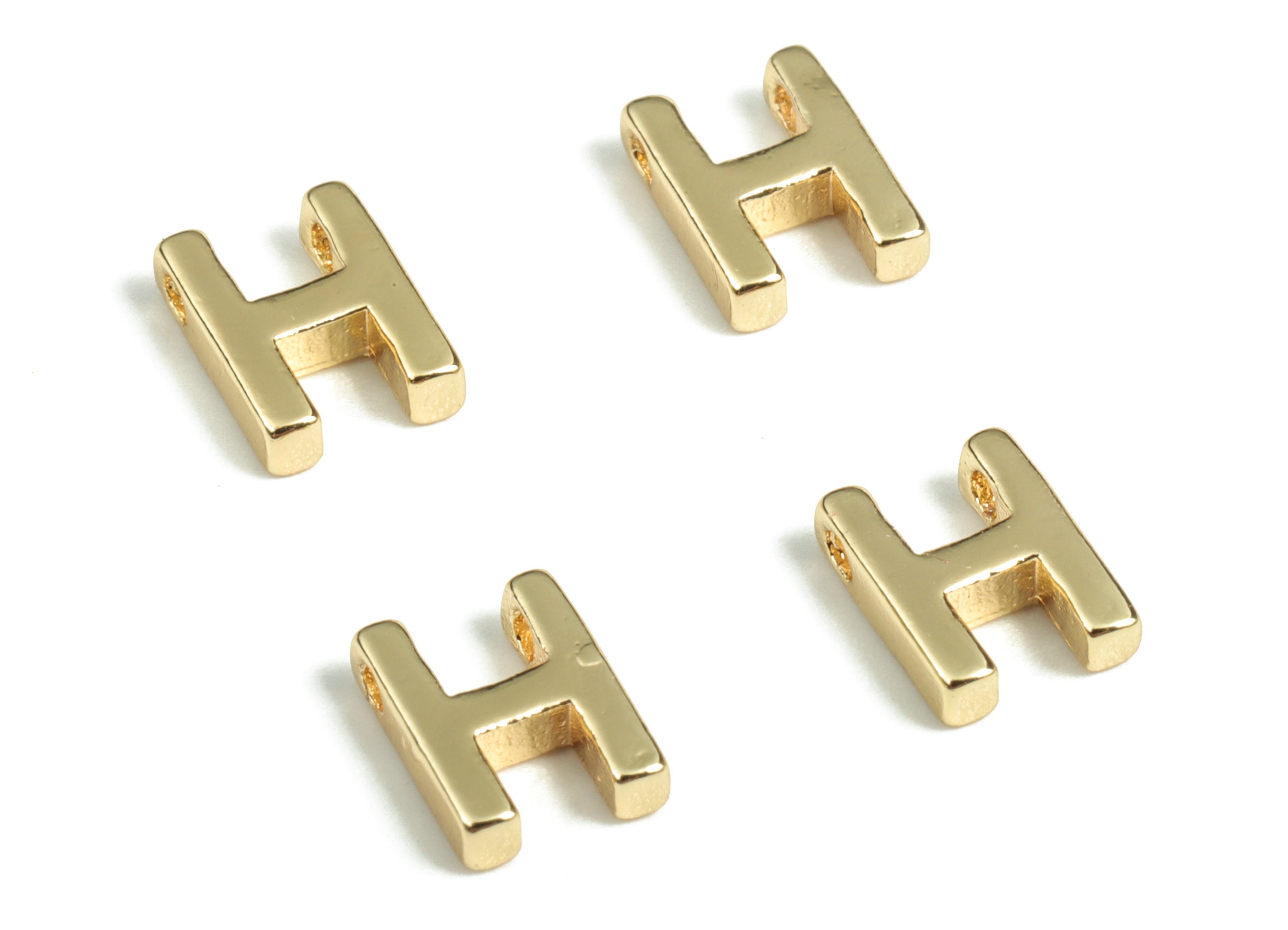 Brass Capital H Letter Charm – H Alphabet Name Bracelet Charm –Necklace Charm – 18k Real Gold Plated - 7.68x5.67x1.93mm – RGP2854H - DOMEDBAZAAR