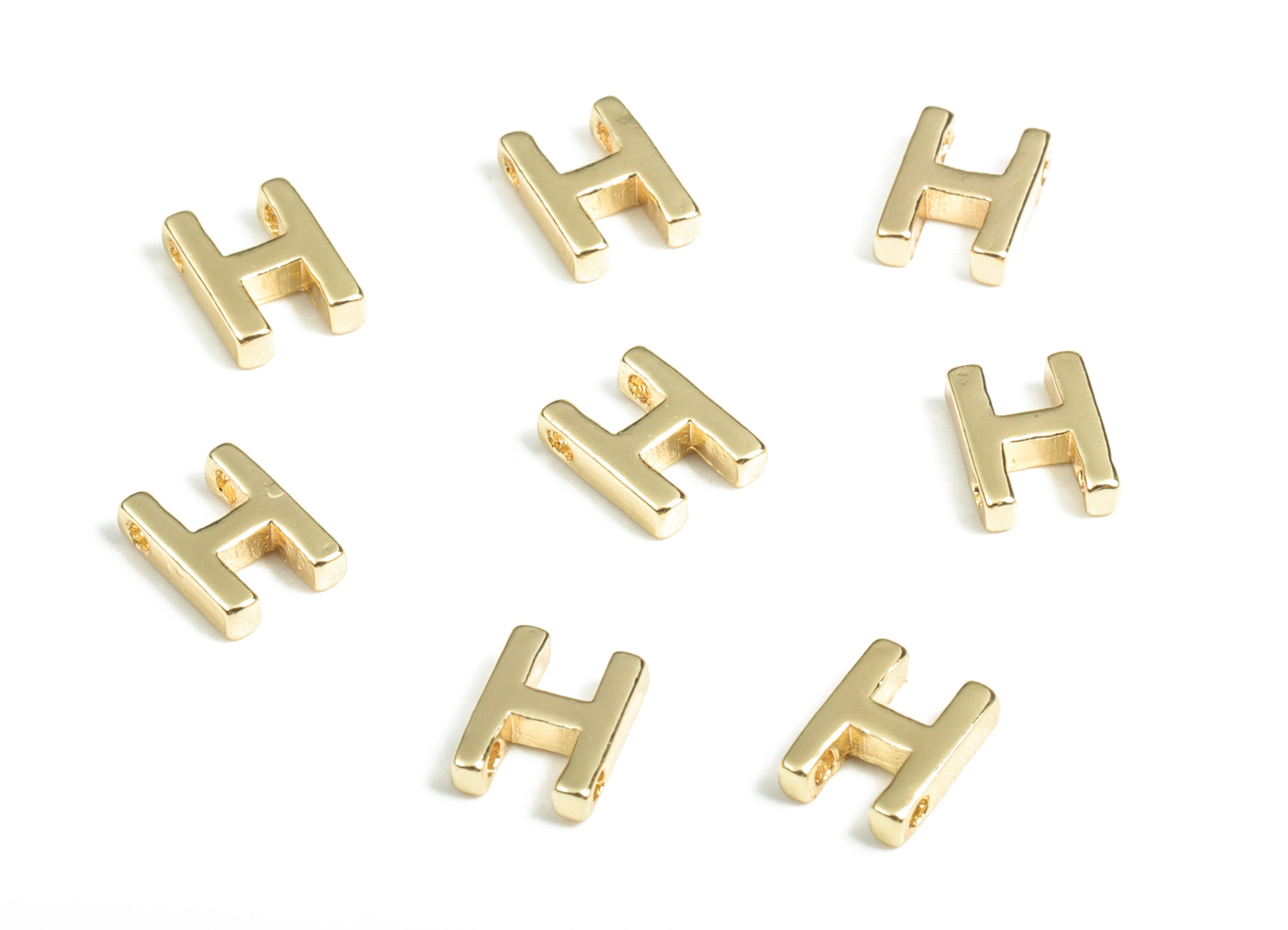 Brass Capital H Letter Charm – H Alphabet Name Bracelet Charm –Necklace Charm – 18k Real Gold Plated - 7.68x5.67x1.93mm – RGP2854H - DOMEDBAZAAR