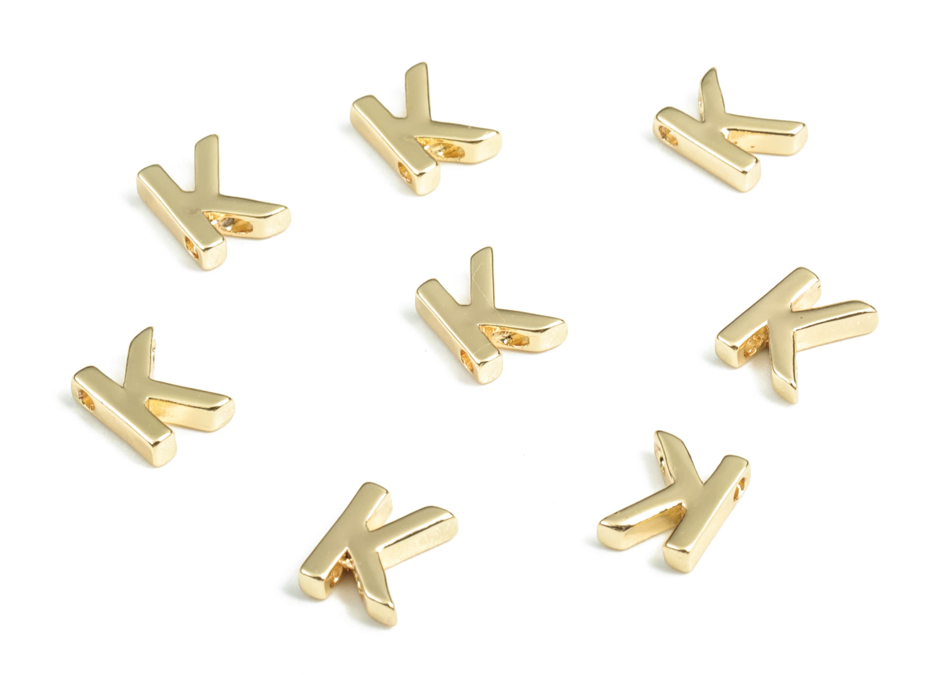 Brass Capital Letter K Charm – Brass Initial Beads – Brass Necklace Charms – 18k Real Gold Plated Alphabet Beads–7.61x6.01x1.99mm – RGP2854K - DOMEDBAZAAR