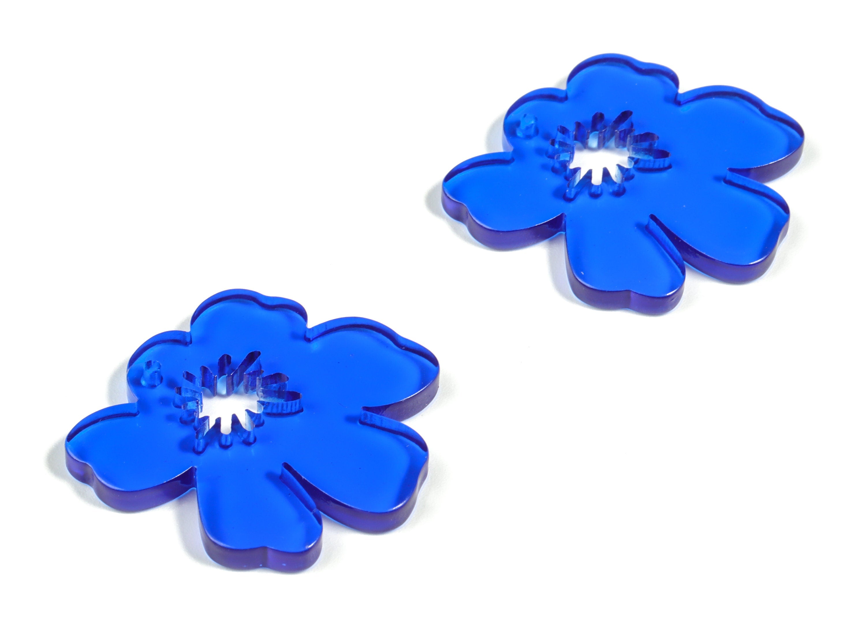Acrylic Splash Earring Charm - Blue Flower Earrings - Earring Findings - Jewelry Supplies - Color Code:A70 - 34.77x30.41x2.86mm - AC1923-A70 - DOMEDBAZAAR