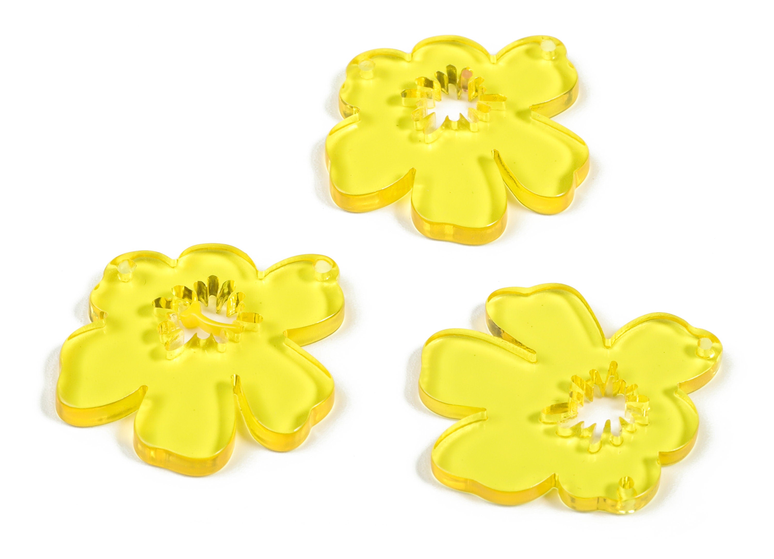 Acrylic Splash Earring Charm - Yellow Flower Earrings - Earring Findings - Jewelry Supplies - Color Code:A71 - 34.36x31x2.8mm - AC2243-A71 - DOMEDBAZAAR