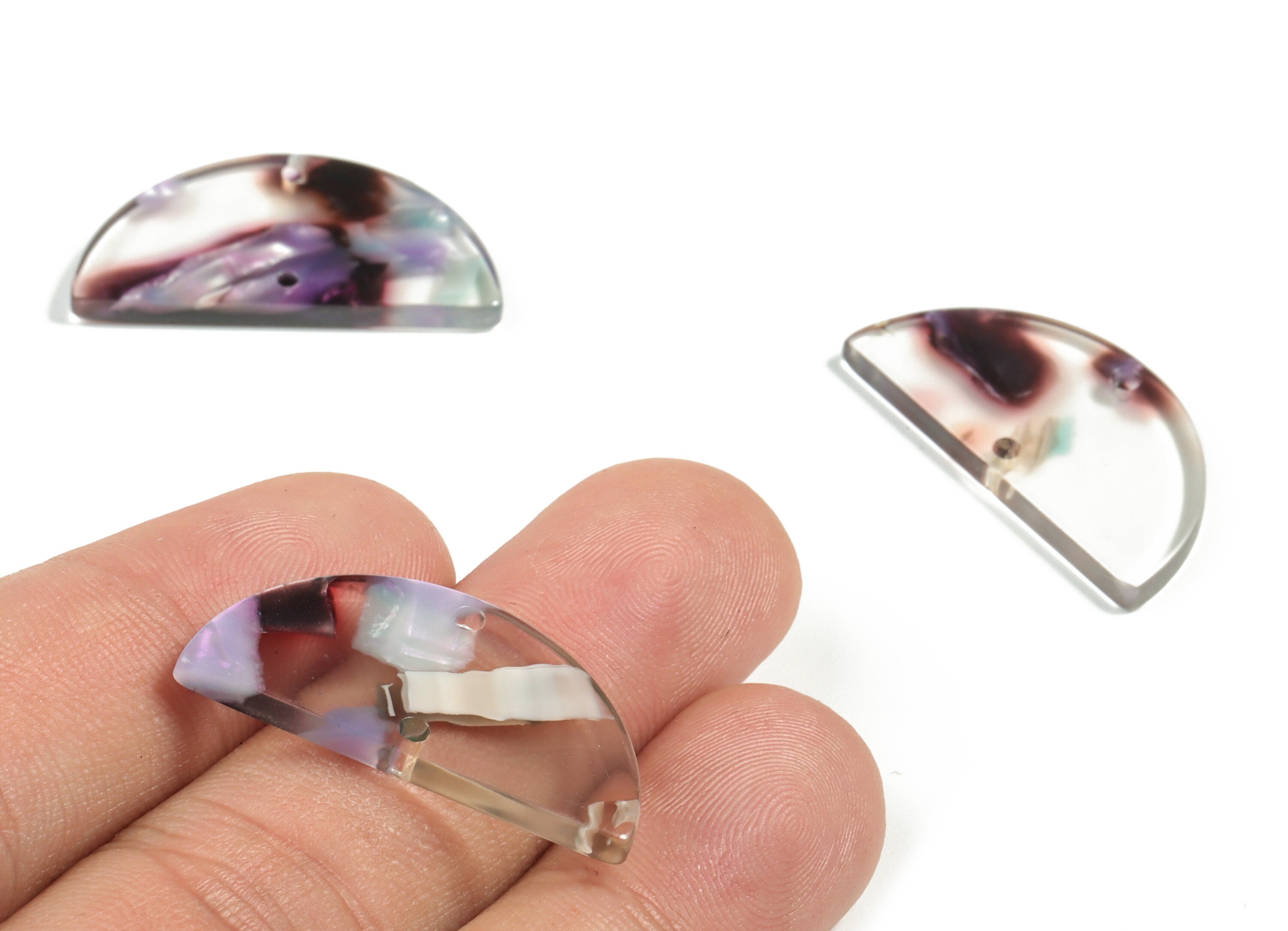 Acetate Semicircle Connectors - 2 Holes - Half Moon Earrings - Jewelry Making Supplies - Color Code:A573 - 29.55x15.02x2.55mm - AC2232-A573 - DOMEDBAZAAR