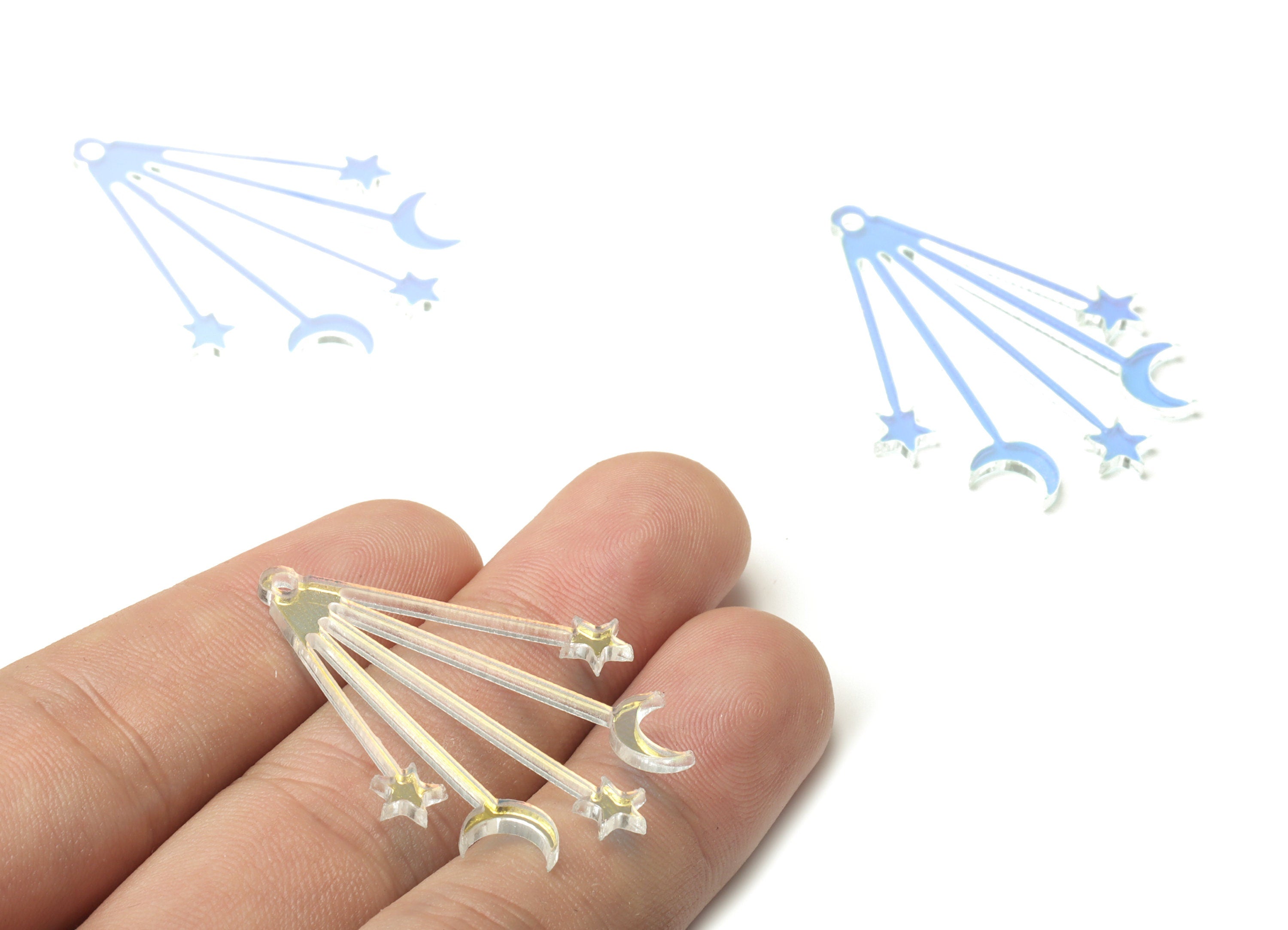 Colorful Acrylic Moon Of Star Earring Charms - Moon Of Star Pendant - Jewelry Supplies - Color Code:A575 - 43.92x29.3x1.75mm - AC2240-A575 - DOMEDBAZAAR