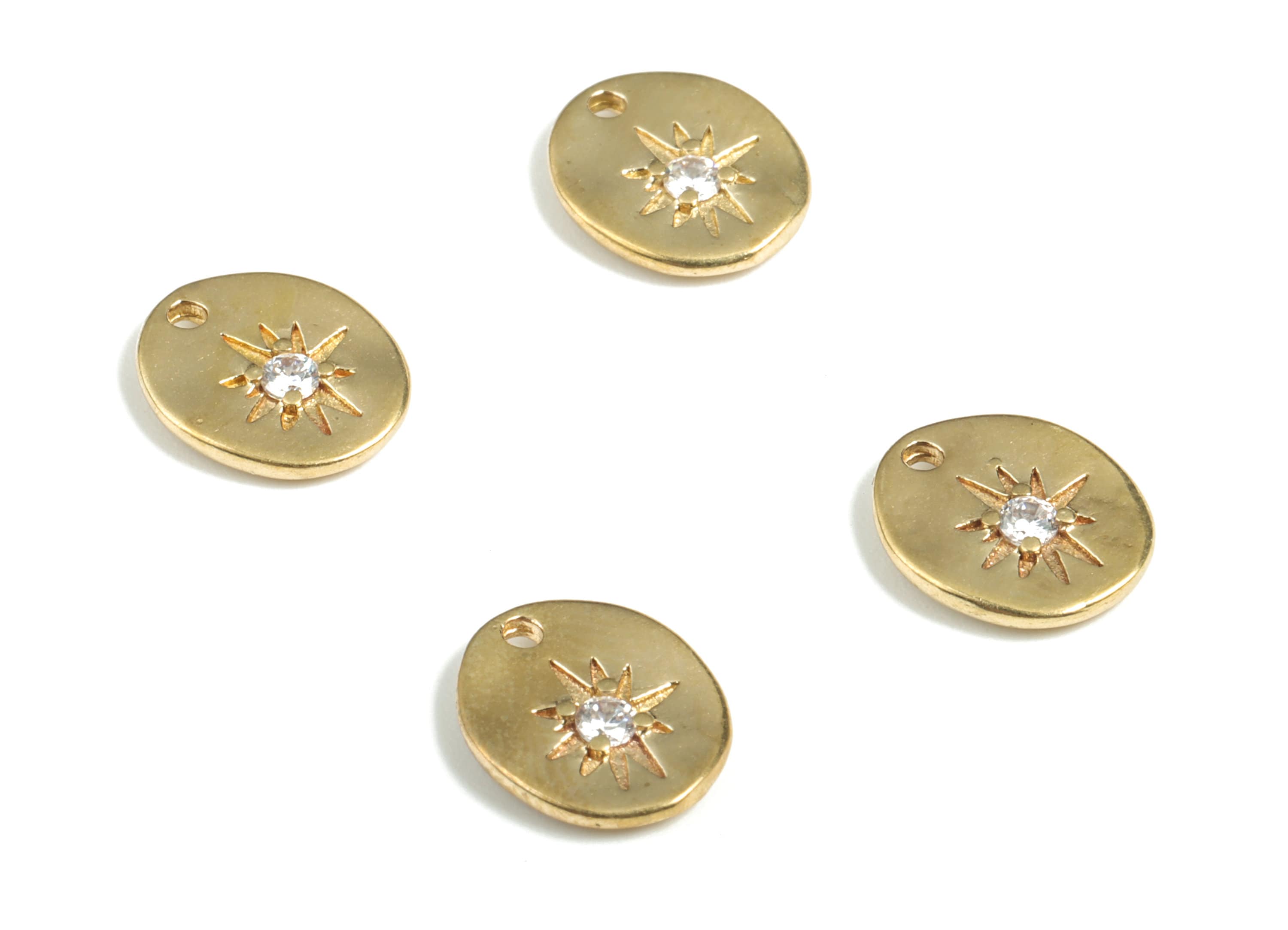 Brass Mini Oval Earring Charms With Zircon - Raw Brass Oval Pendant - Earring Findings - Jewelry Making Supplies - 11.18x9.44x1.8mm - PP3767 - DOMEDBAZAAR