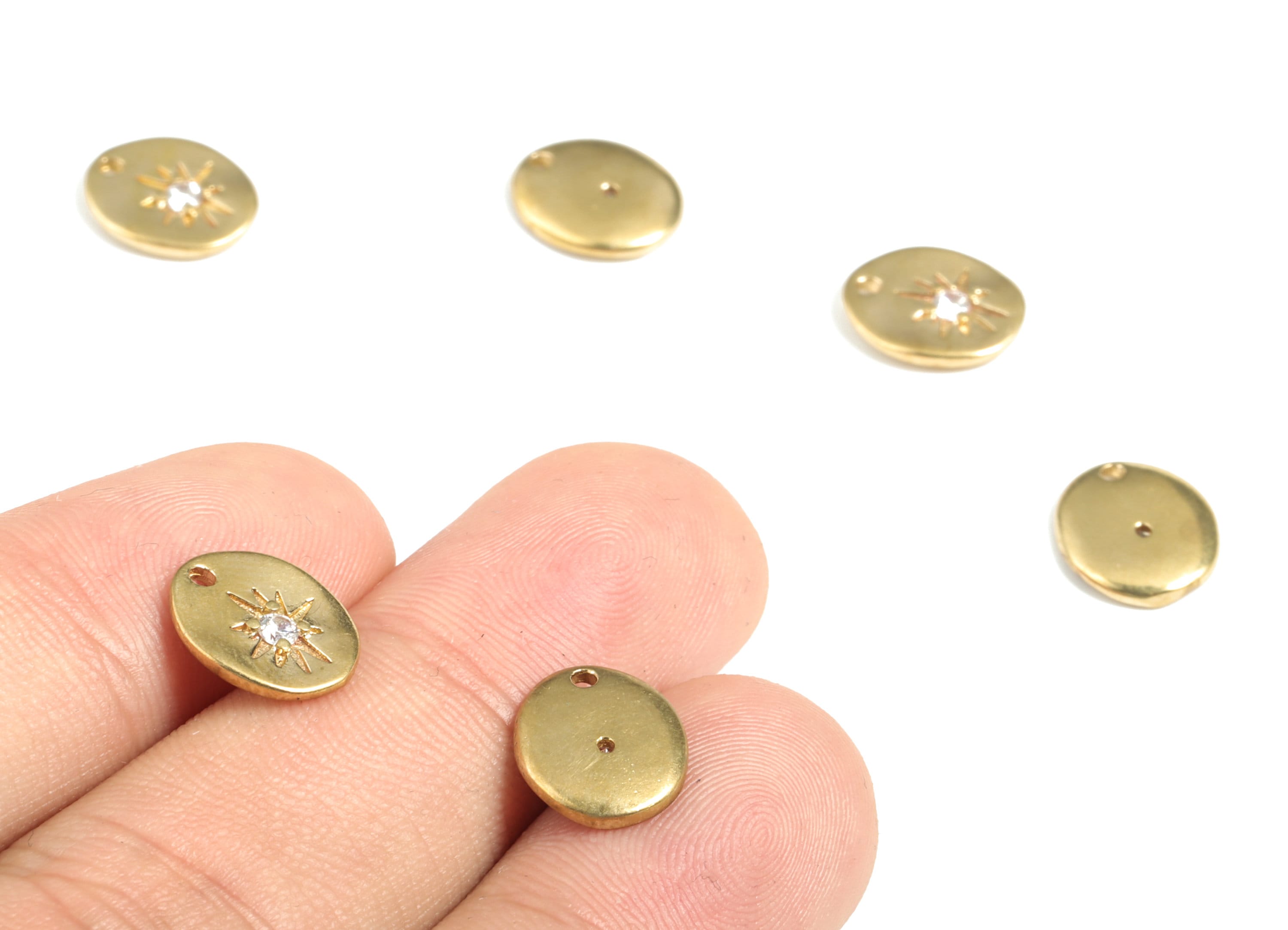 Brass Mini Oval Earring Charms With Zircon - Raw Brass Oval Pendant - Earring Findings - Jewelry Making Supplies - 11.18x9.44x1.8mm - PP3767 - DOMEDBAZAAR