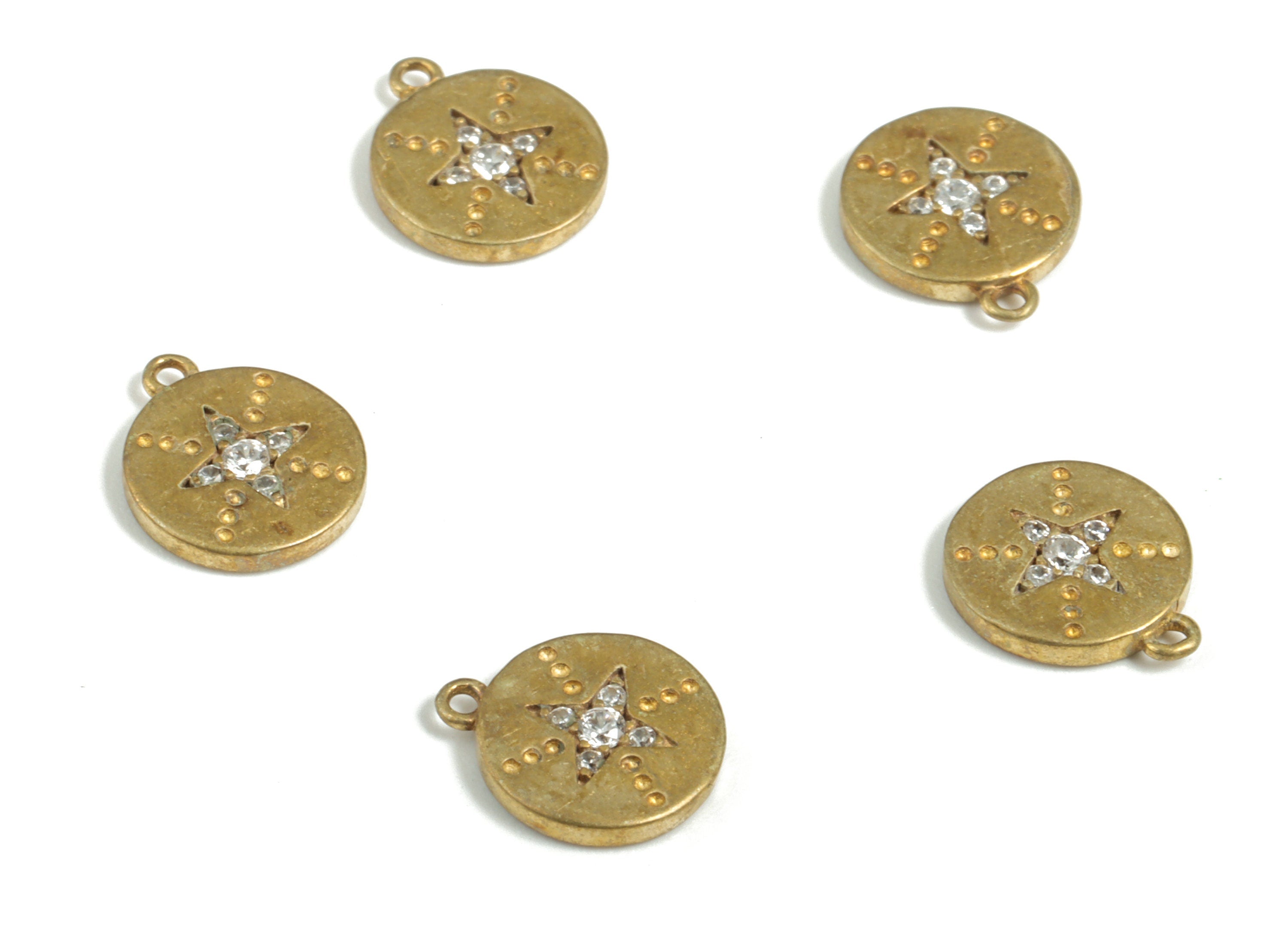 Brass Round Earring Charms with Zircon – Raw Brass Star Earring Bracelet Charms – DIY Jewelry Making Supplies – 10.14x8.71x1.5mm – PP3836 - DOMEDBAZAAR