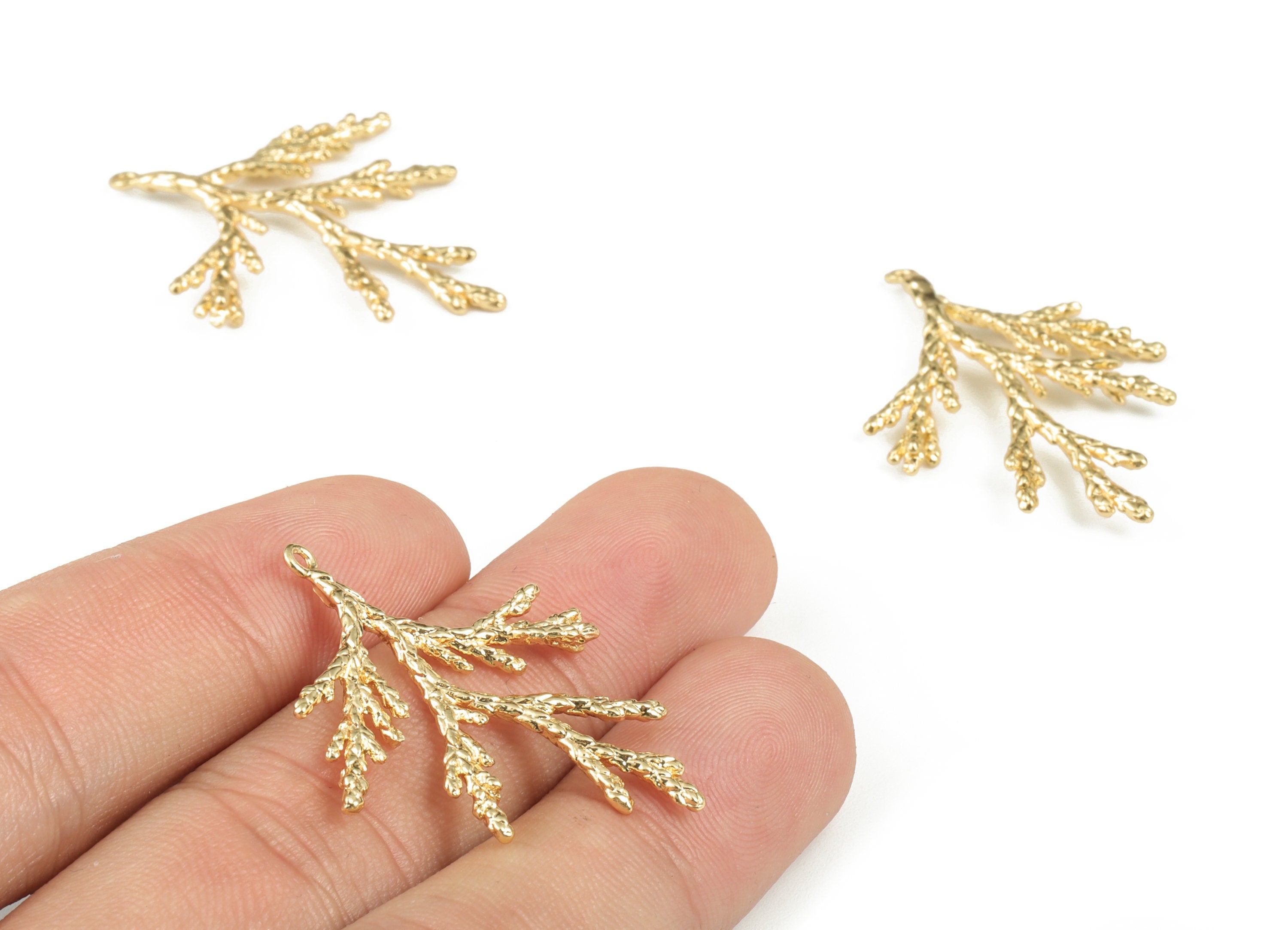 Brass Branch Earring Charms - Gold Branch Pendant - 18K Real Gold Plating - Jewelry Making Supplies - 35.93x27.86x2.6mm - RGP2914 - DOMEDBAZAAR