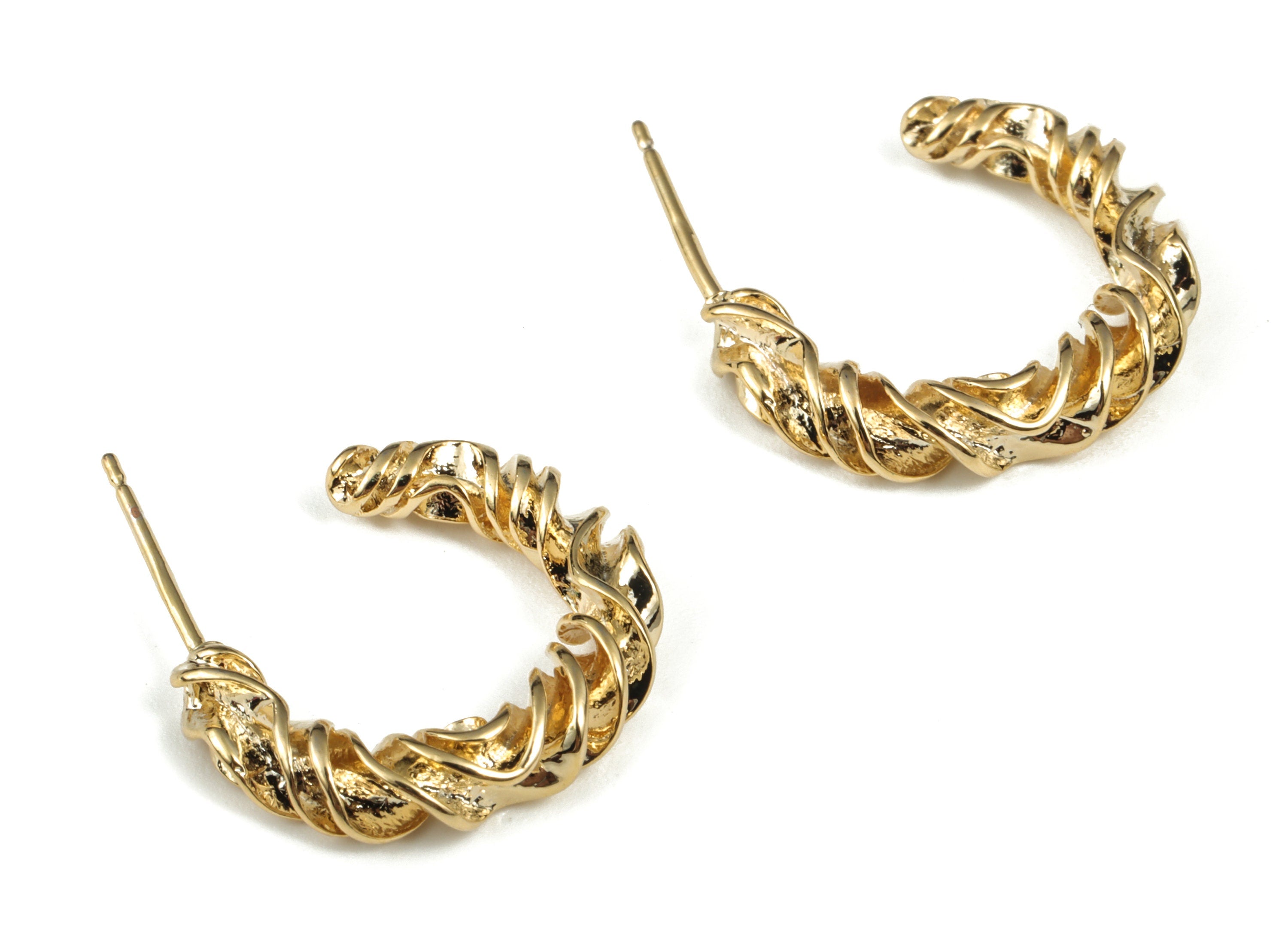 Brass Open Hoop Earrings Stud – 316 Surgical Stainless Steel Stud – Earring Finding – 18 Gold Plating – 19.76 x 17.03 x 4.08mm - RGP2896 - DOMEDBAZAAR
