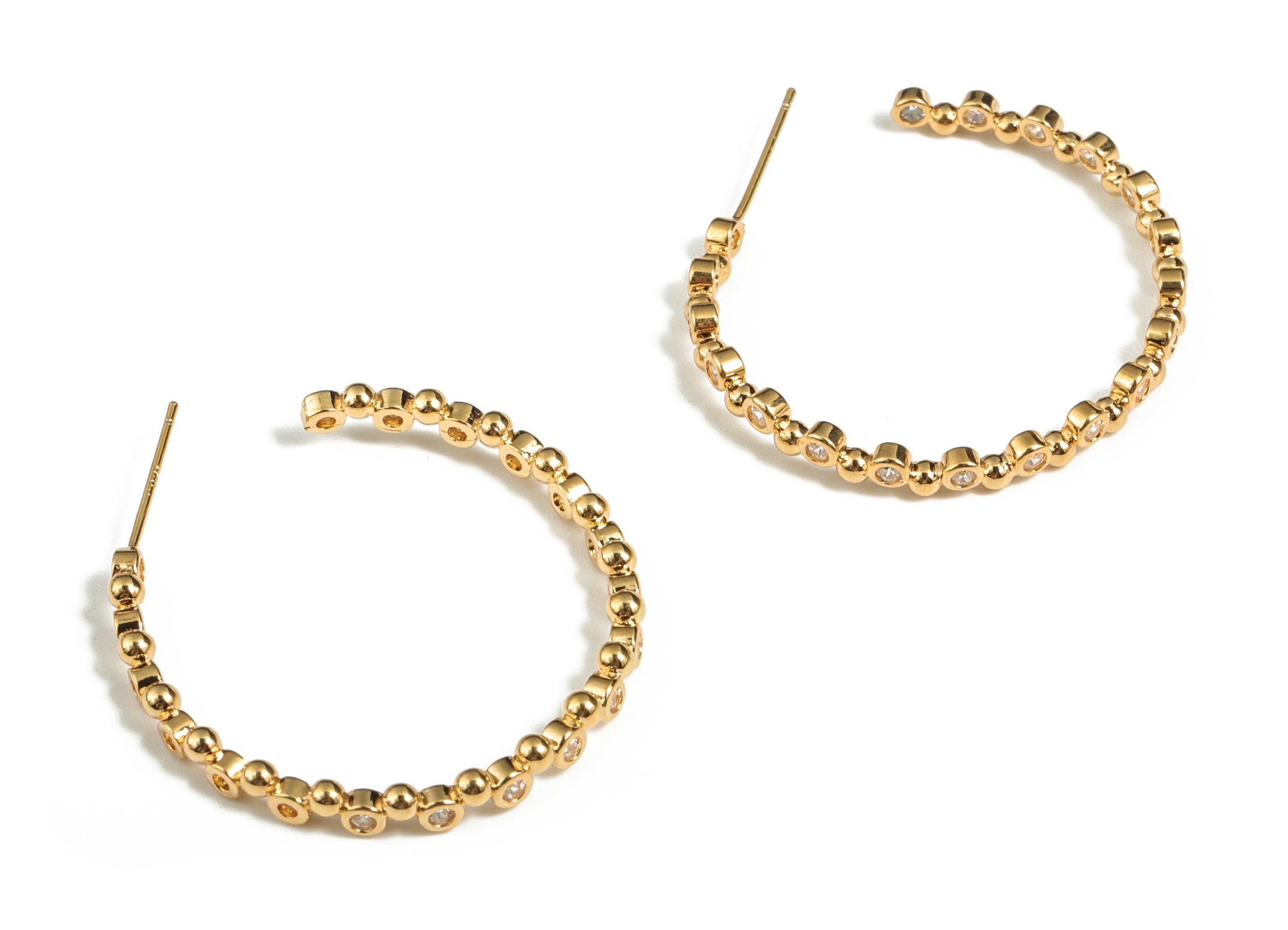 Brass Open Hoop Earrings Stud – 316 Surgical Stainless Steel Stud Zircon – Earring Finding – 18 Gold Plating – 36.65x31.38x2.2mm – RGP2859 - DOMEDBAZAAR