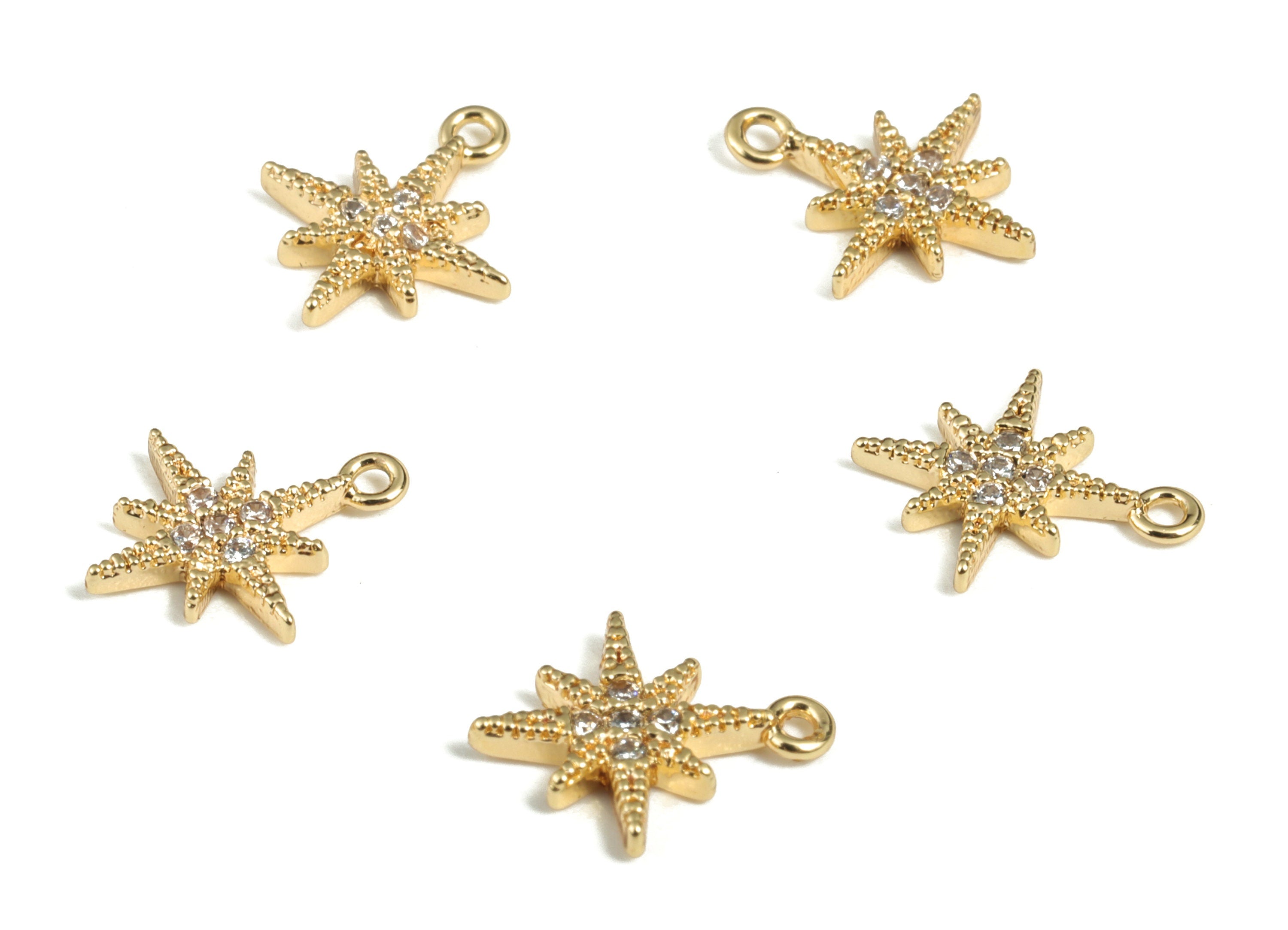 Brass Star Earring Charms With Zircons - Gold Star Pendant - 18K Real Gold Plated Brass - Jewelry Supplies - 10.72x9.09x1.48mm - RGP2883 - DOMEDBAZAAR