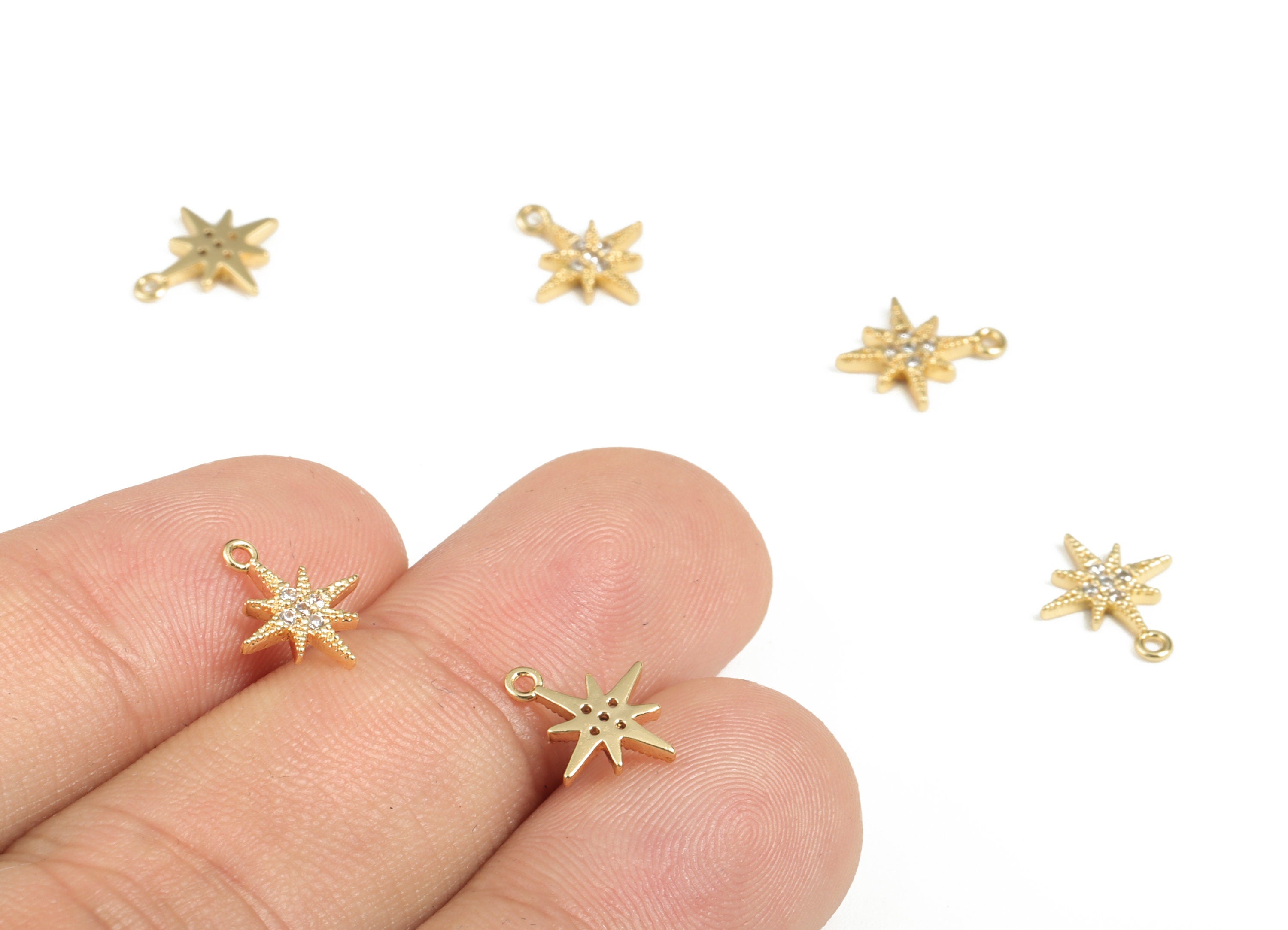 Brass Star Earring Charms With Zircons - Gold Star Pendant - 18K Real Gold Plated Brass - Jewelry Supplies - 10.72x9.09x1.48mm - RGP2883 - DOMEDBAZAAR