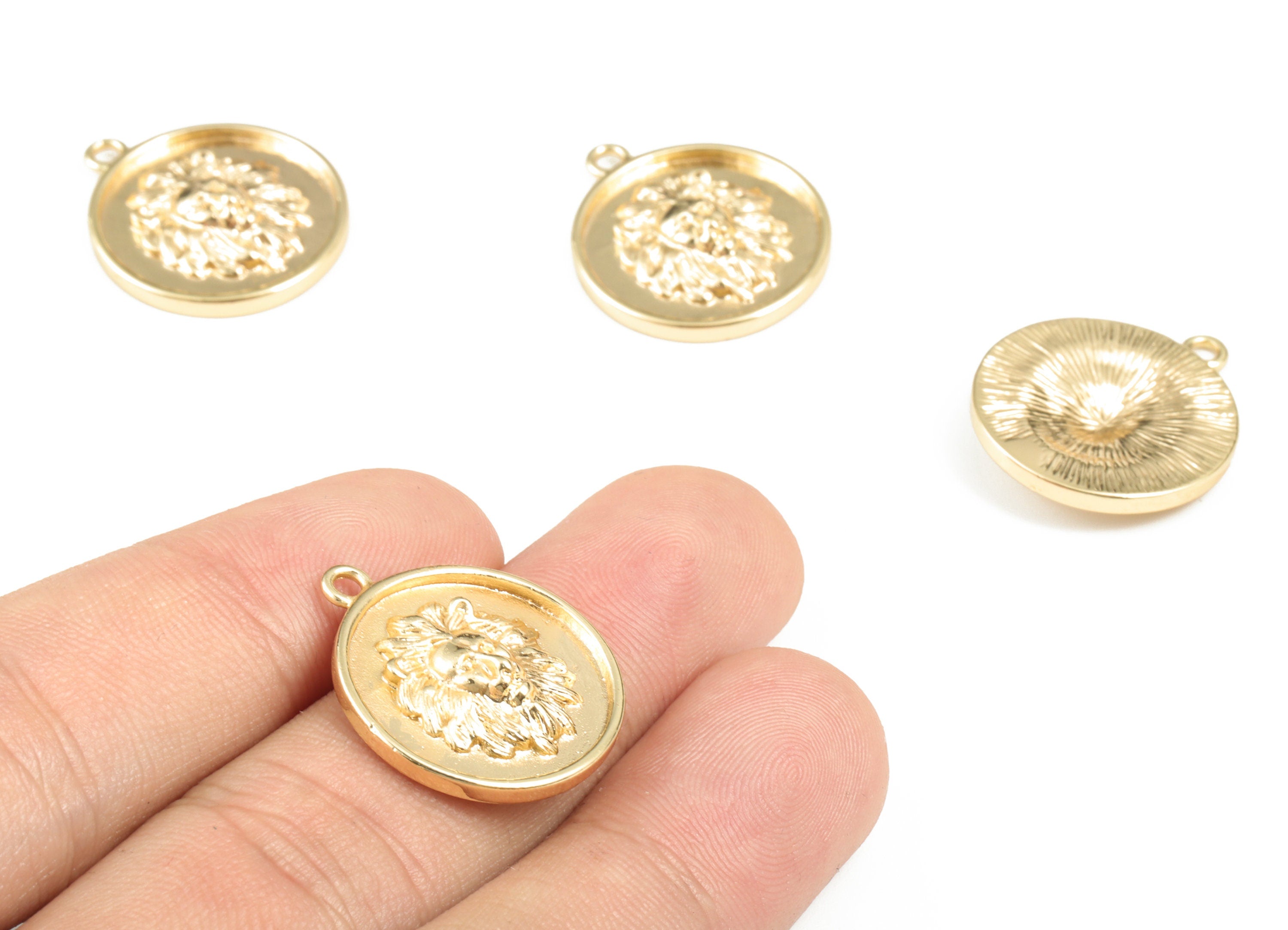18K Gold Plated Lion Head Metal Charm Loose Beads - Lion Bracelet Charm – Earring Charm – Jewelry Making - 23.3×20.21×4.01mm - RGP2868 - DOMEDBAZAAR