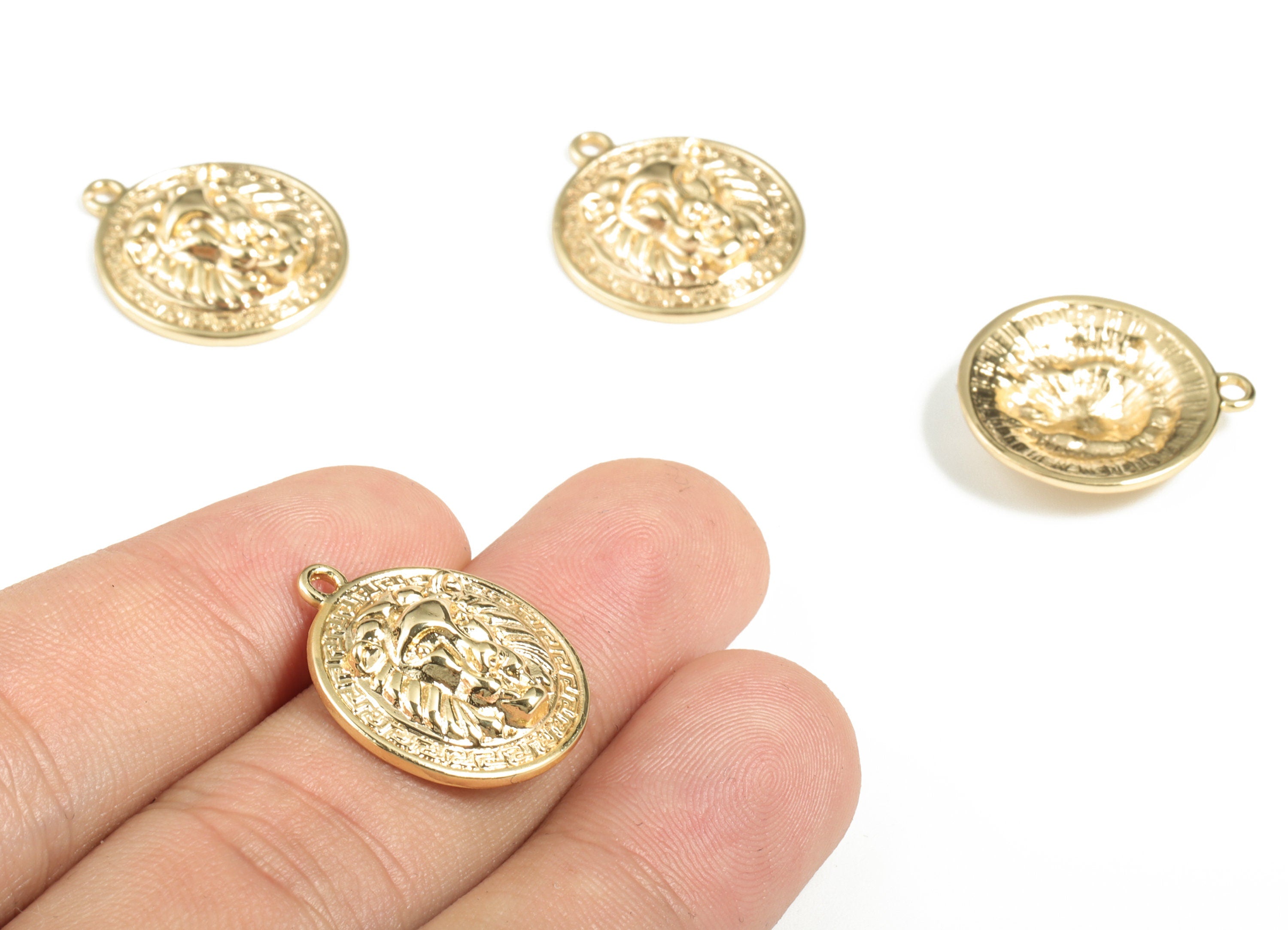 18K Gold Plated Lion Head Metal Charm Loose Beads - Lion Bracelet Charm – Earring Charm – Jewelry Supplies - 21.78×19.32×4.68mm- RGP2869 - DOMEDBAZAAR