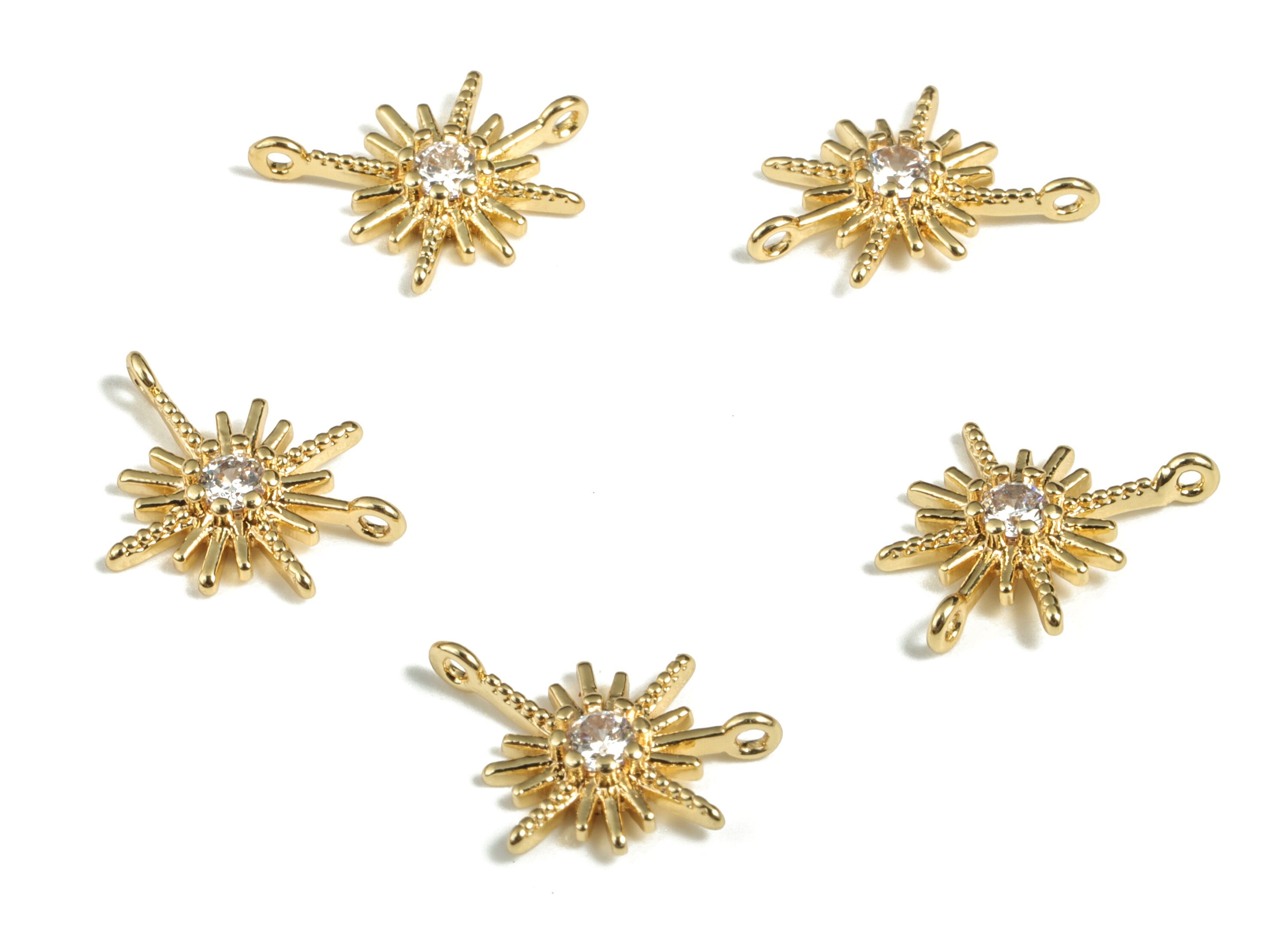 Brass Star Earring Connector With Zircons - Gold Star Pendant - 18K Real Gold Plated Brass - Jewelry Supplies - 12.65x8.87x2mm - RGP2890 - DOMEDBAZAAR