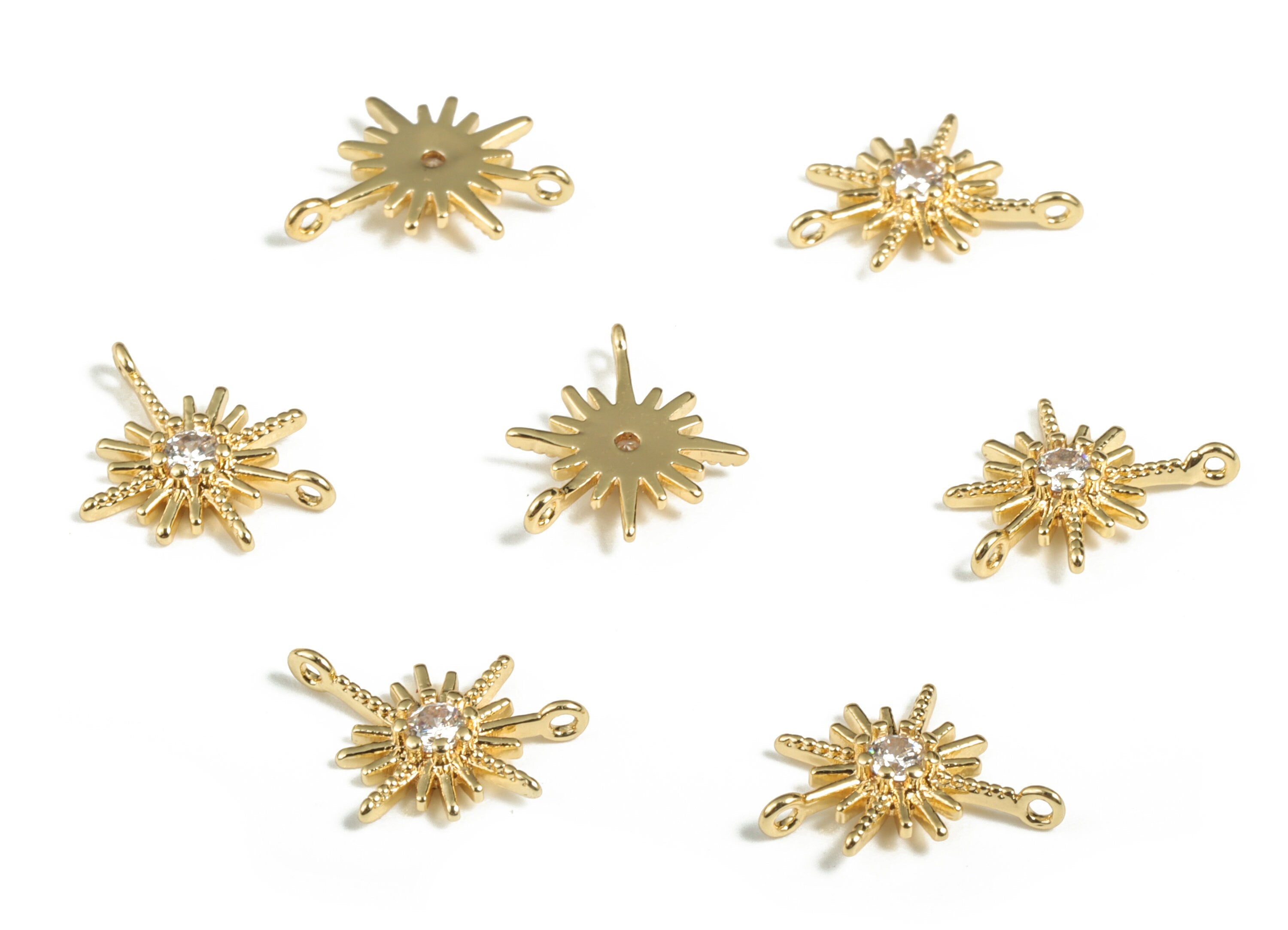 Brass Star Earring Connector With Zircons - Gold Star Pendant - 18K Real Gold Plated Brass - Jewelry Supplies - 12.65x8.87x2mm - RGP2890 - DOMEDBAZAAR
