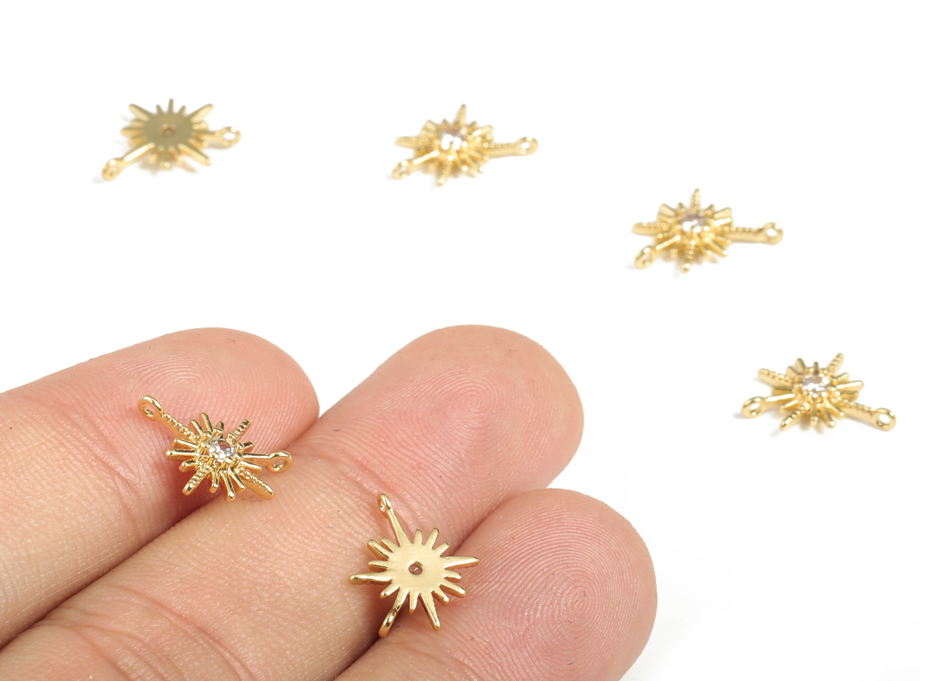 Brass Star Earring Connector With Zircons - Gold Star Pendant - 18K Real Gold Plated Brass - Jewelry Supplies - 12.65x8.87x2mm - RGP2890 - DOMEDBAZAAR