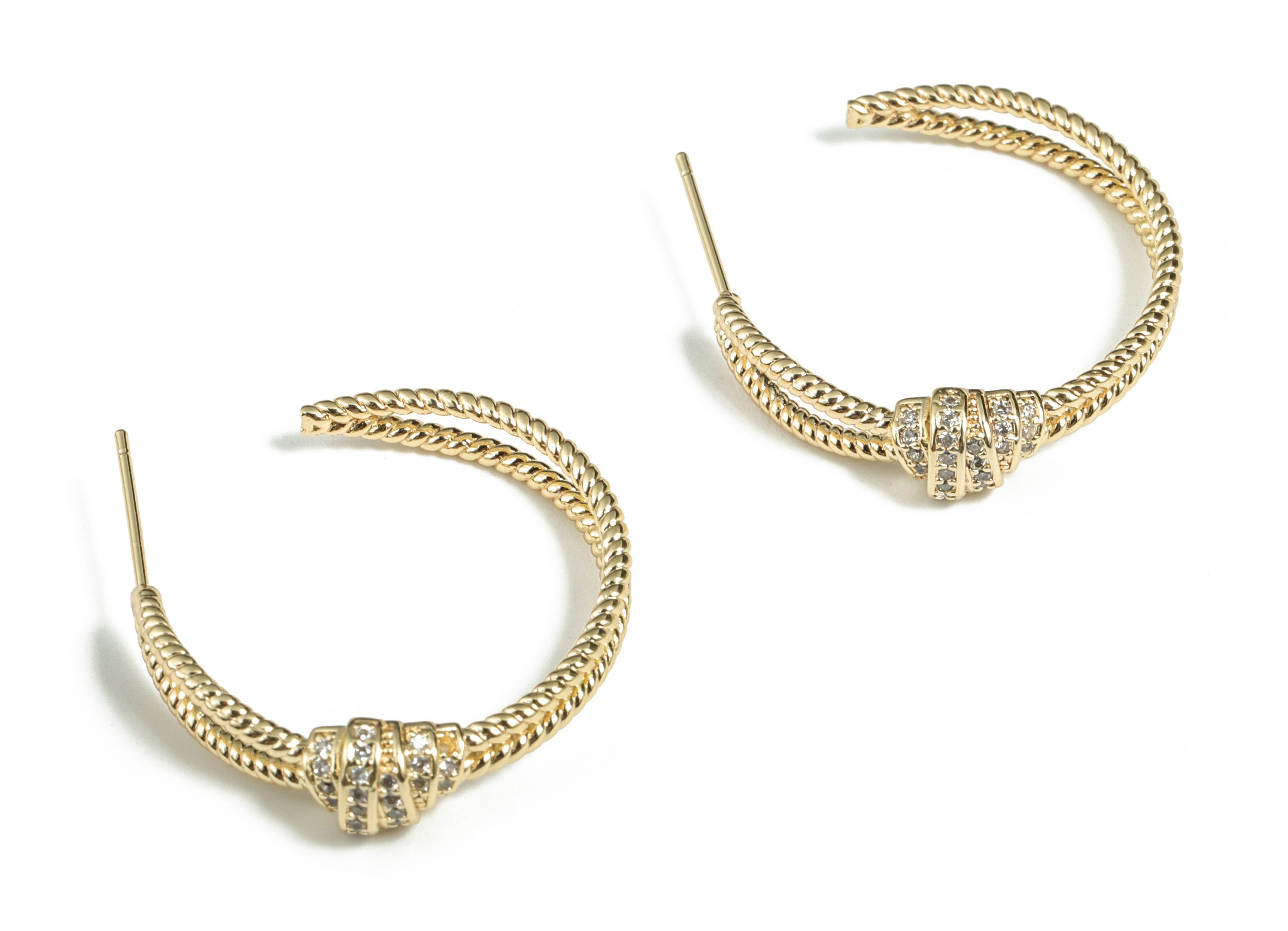 Open Hoop Earrings Stud White Zircons - 316 Surgical Stainless Steel Stud – Jewelry Supplies - 28.73 × 25.13 × 4.38mm - RGP2862 - DOMEDBAZAAR