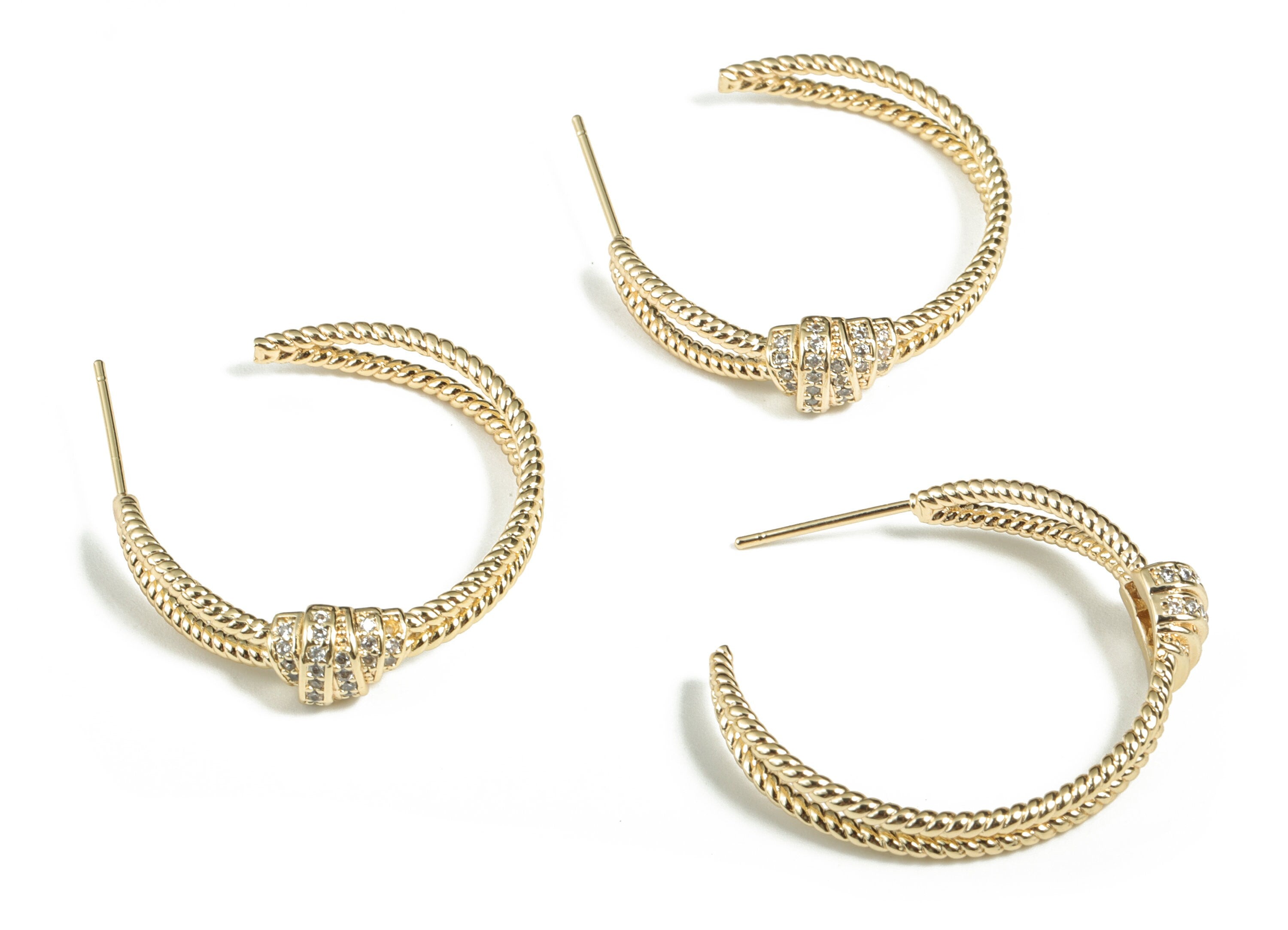 Open Hoop Earrings Stud White Zircons - 316 Surgical Stainless Steel Stud – Jewelry Supplies - 28.73 × 25.13 × 4.38mm - RGP2862 - DOMEDBAZAAR