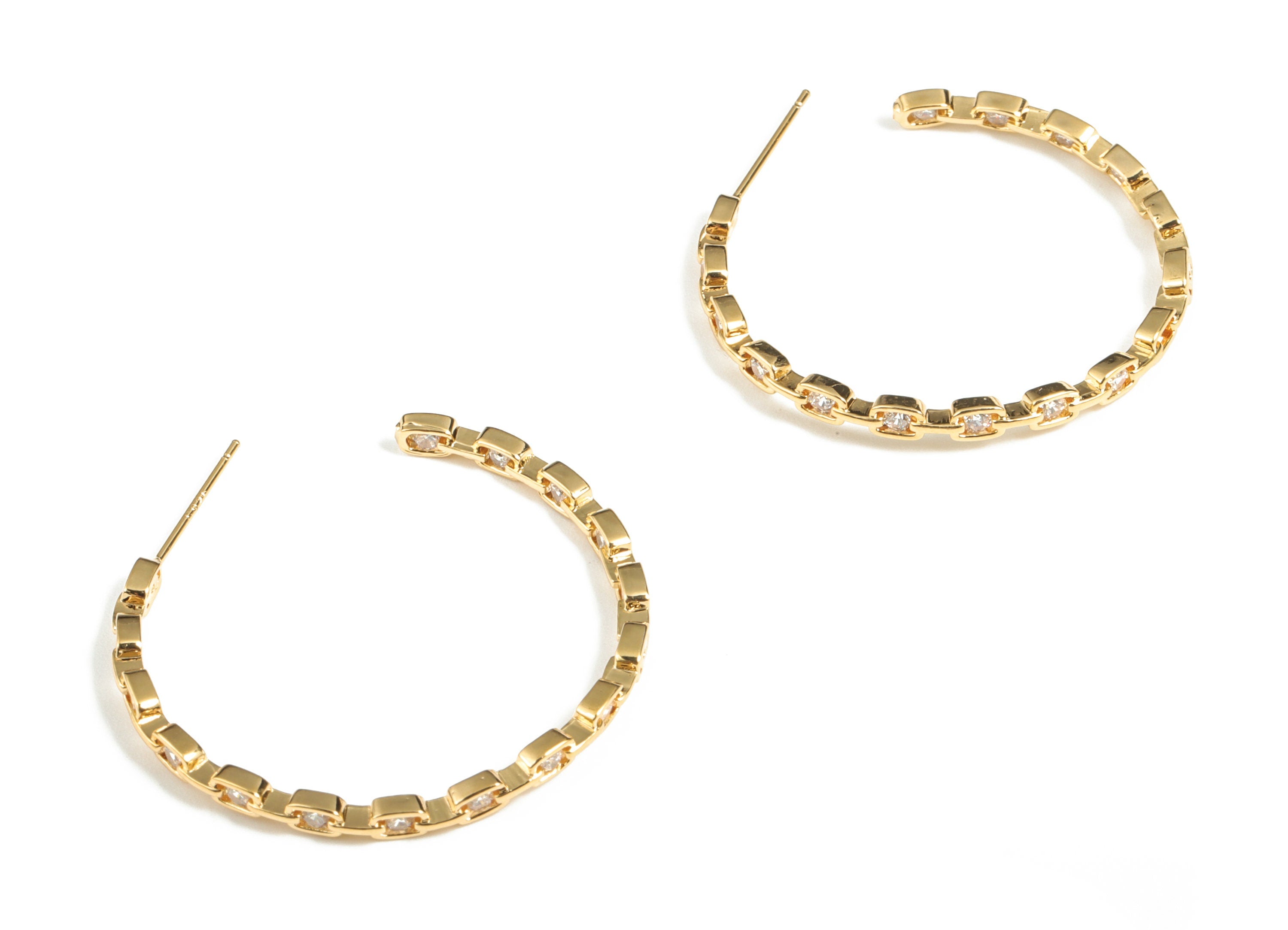 Brass Open Hoop Earrings Stud – 316 Surgical Stainless Steel Stud Zircon – Earring Finding – 18 Gold Plating – 34.62x30.84x2.24mm – RGP2860 - DOMEDBAZAAR